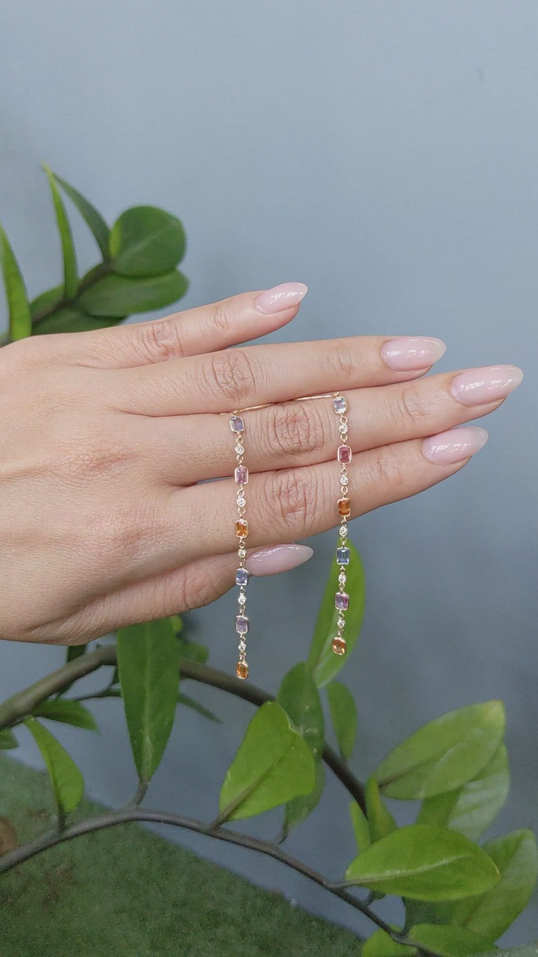 2.56 Ct.Tw.Total Carat Weight Multi Color Sapphire and Natural Diamond Bezel Earrings, 14K Yellow Gold Size Video