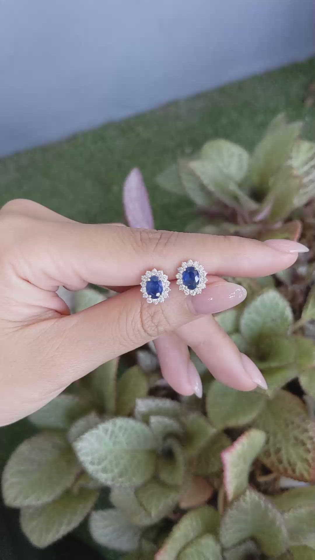 1.99 Ct.Tw.Total Carat Weight Blue Sapphire and Natural Diamond Studs Earrings, 14K Yellow Gold Size Video