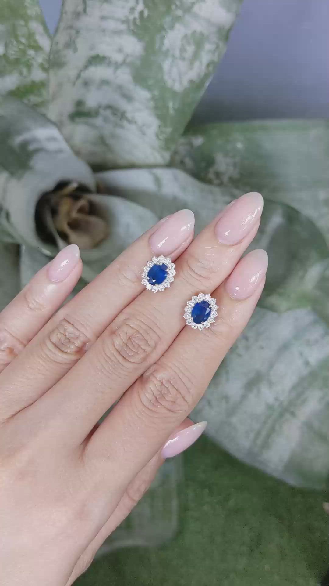 1.99 Ct.Tw.Total Carat Weight Blue Sapphire and Natural Diamond Studs Earrings, 14K Yellow Gold Size Video