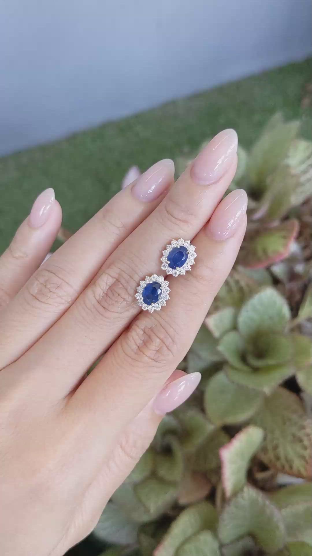 1.99 Ct.Tw.Total Carat Weight Blue Sapphire and Natural Diamond Studs Earrings, 14K Yellow Gold Size Video