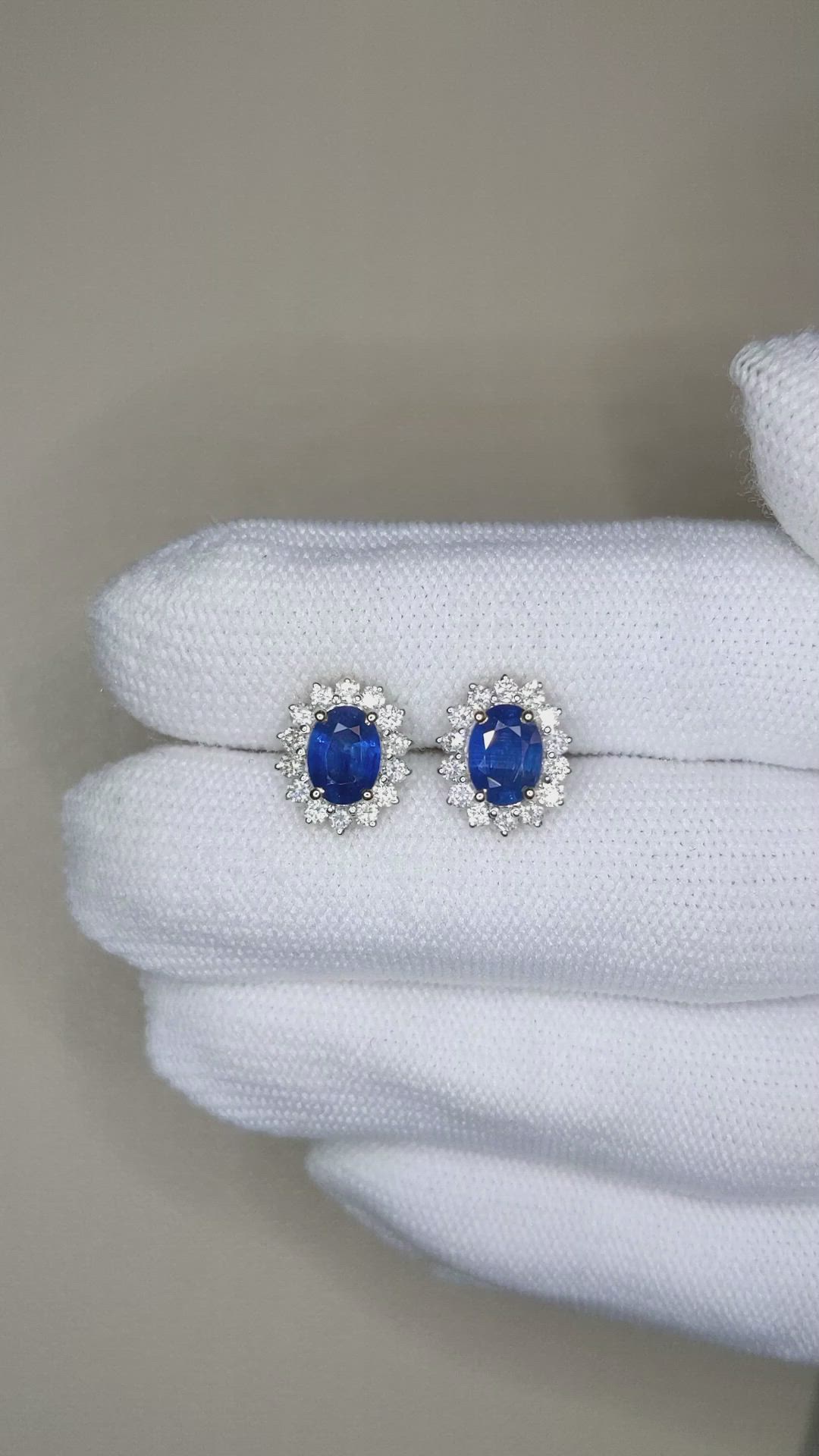 1.99 Ct.Tw.Total Carat Weight Blue Sapphire and Natural Diamond Studs Earrings, 14K Yellow Gold Size Video
