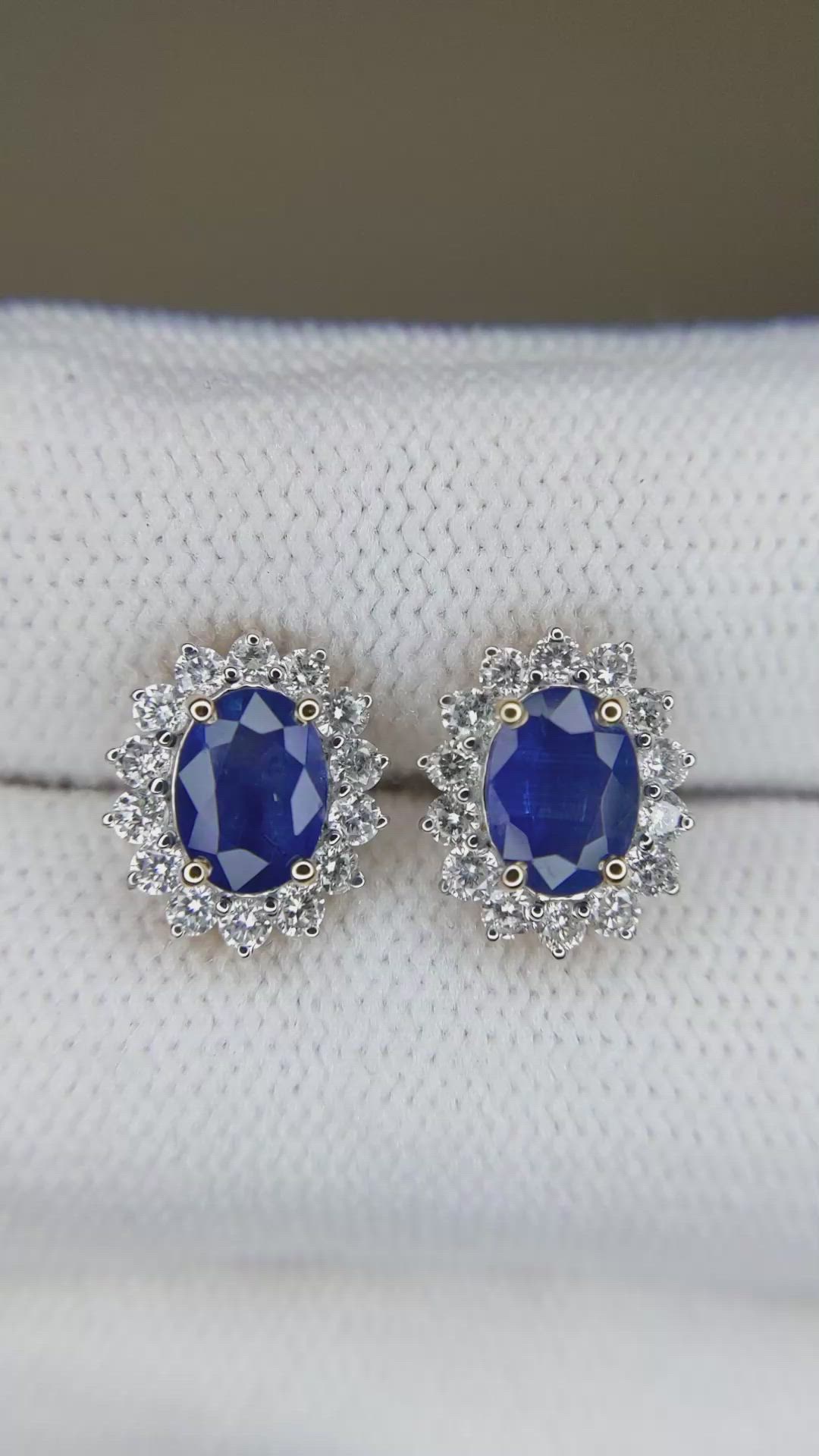 1.99 Ct.Tw.Total Carat Weight Blue Sapphire and Natural Diamond Studs Earrings, 14K Yellow Gold Size Video