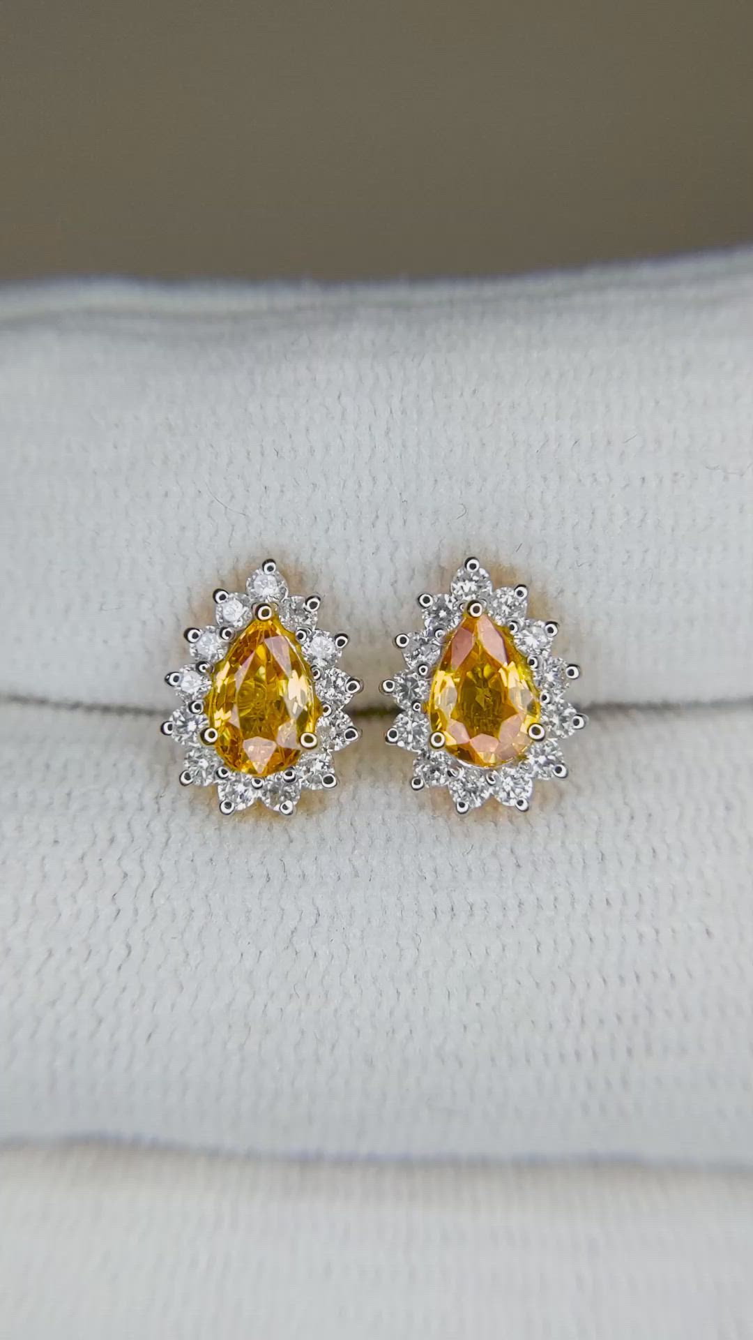 0.98 Ct.Tw.Total Carat Weight Yellow Sapphire and Natural Diamond Studs Earrings, 14K Yellow Gold Size Video