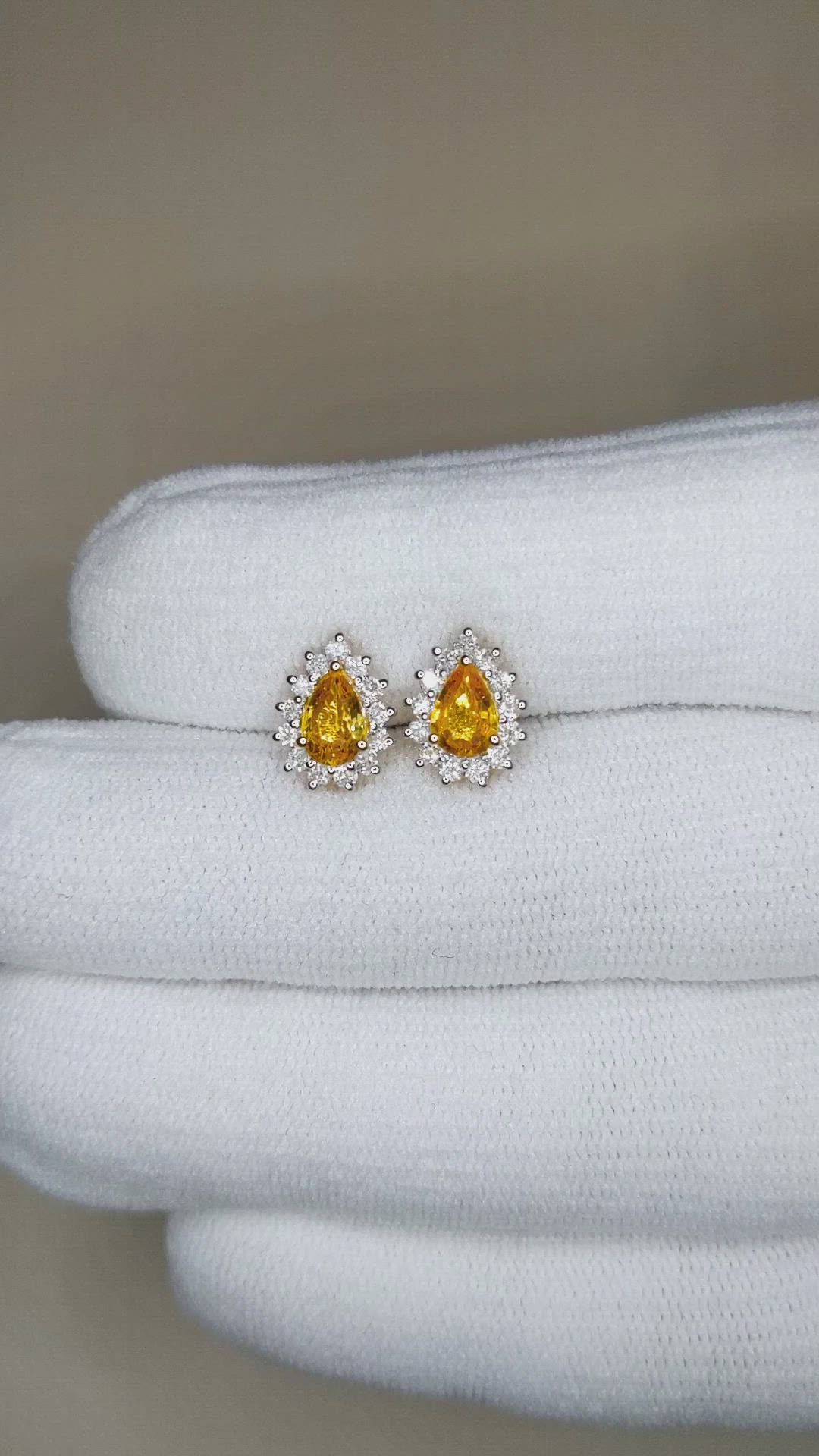 0.98 Ct.Tw.Total Carat Weight Yellow Sapphire and Natural Diamond Studs Earrings, 14K Yellow Gold Size Video