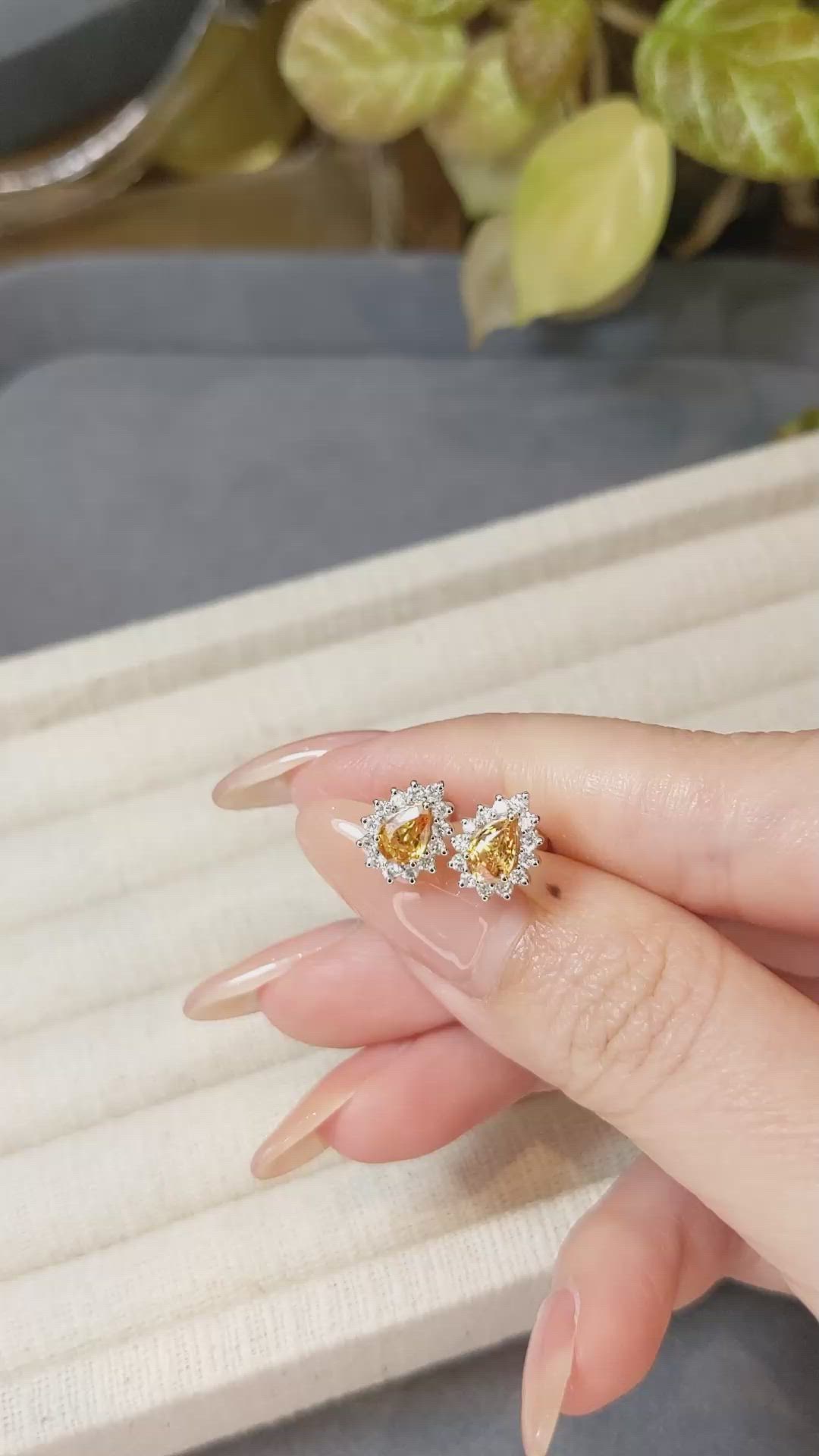 0.98 Ct.Tw.Total Carat Weight Yellow Sapphire and Natural Diamond Studs Earrings, 14K Yellow Gold Size Video