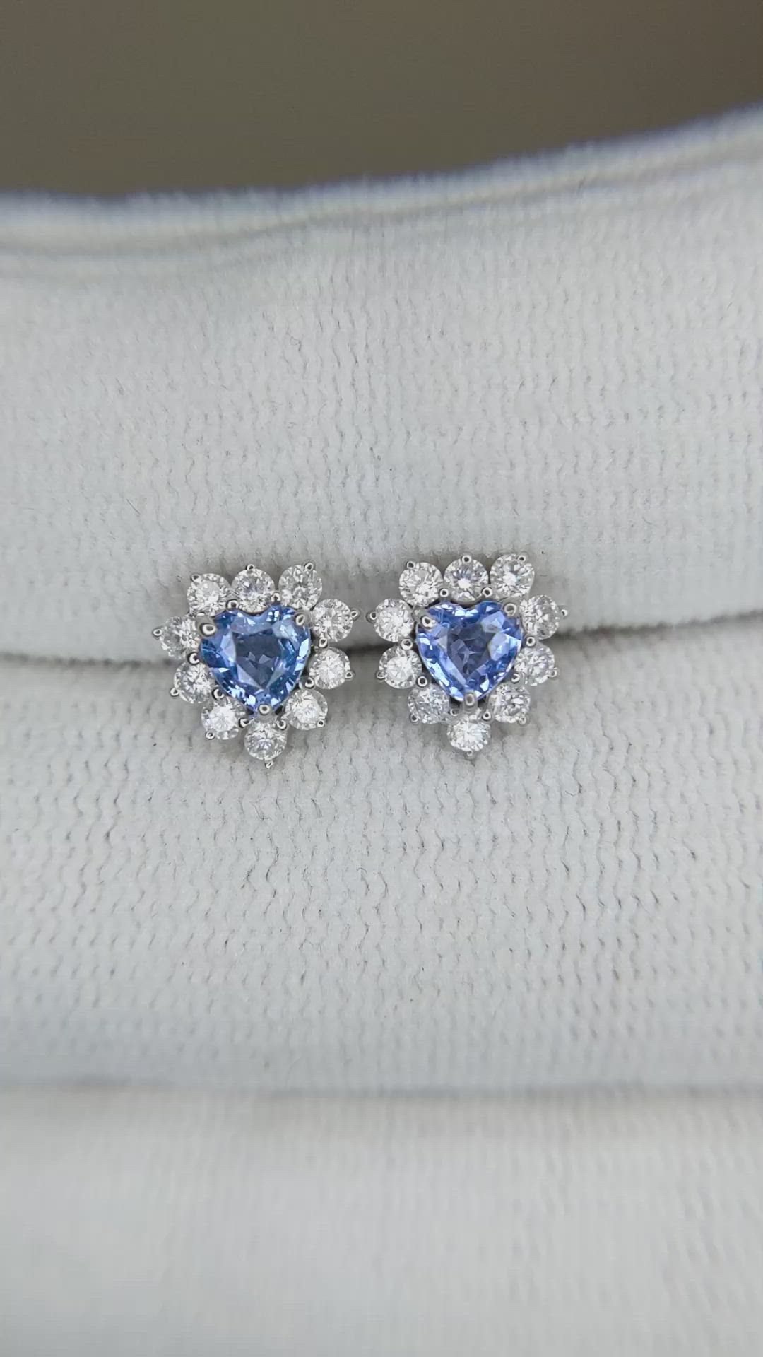 0.54&nbsp;Ct.Tw.Total Carat Weight Blue Sapphire and Natural Diamond Studs Earrings, 14K White Gold Size Video