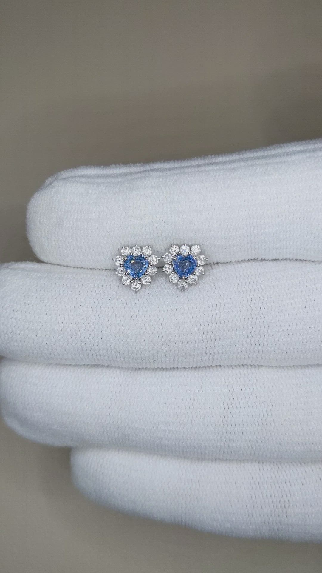 0.54&nbsp;Ct.Tw.Total Carat Weight Blue Sapphire and Natural Diamond Studs Earrings, 14K White Gold Size Video