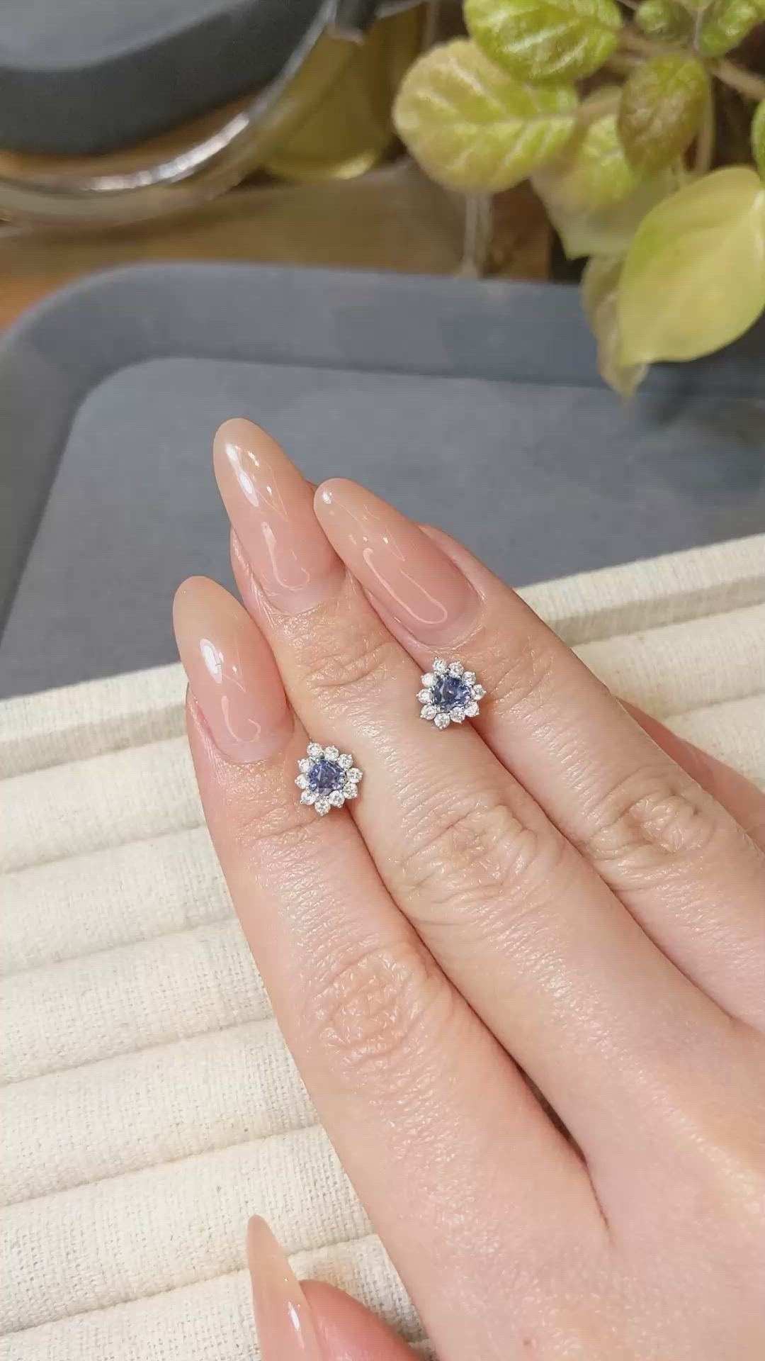 0.54&nbsp;Ct.Tw.Total Carat Weight Blue Sapphire and Natural Diamond Studs Earrings, 14K White Gold Size Video