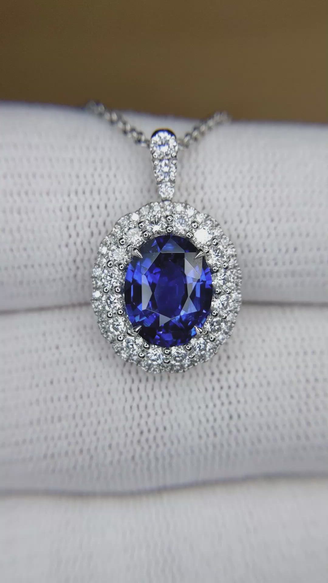 2.82 Ct. Blue Sapphire and Natural Diamond Pave Pendant, 18K White Gold Size Video