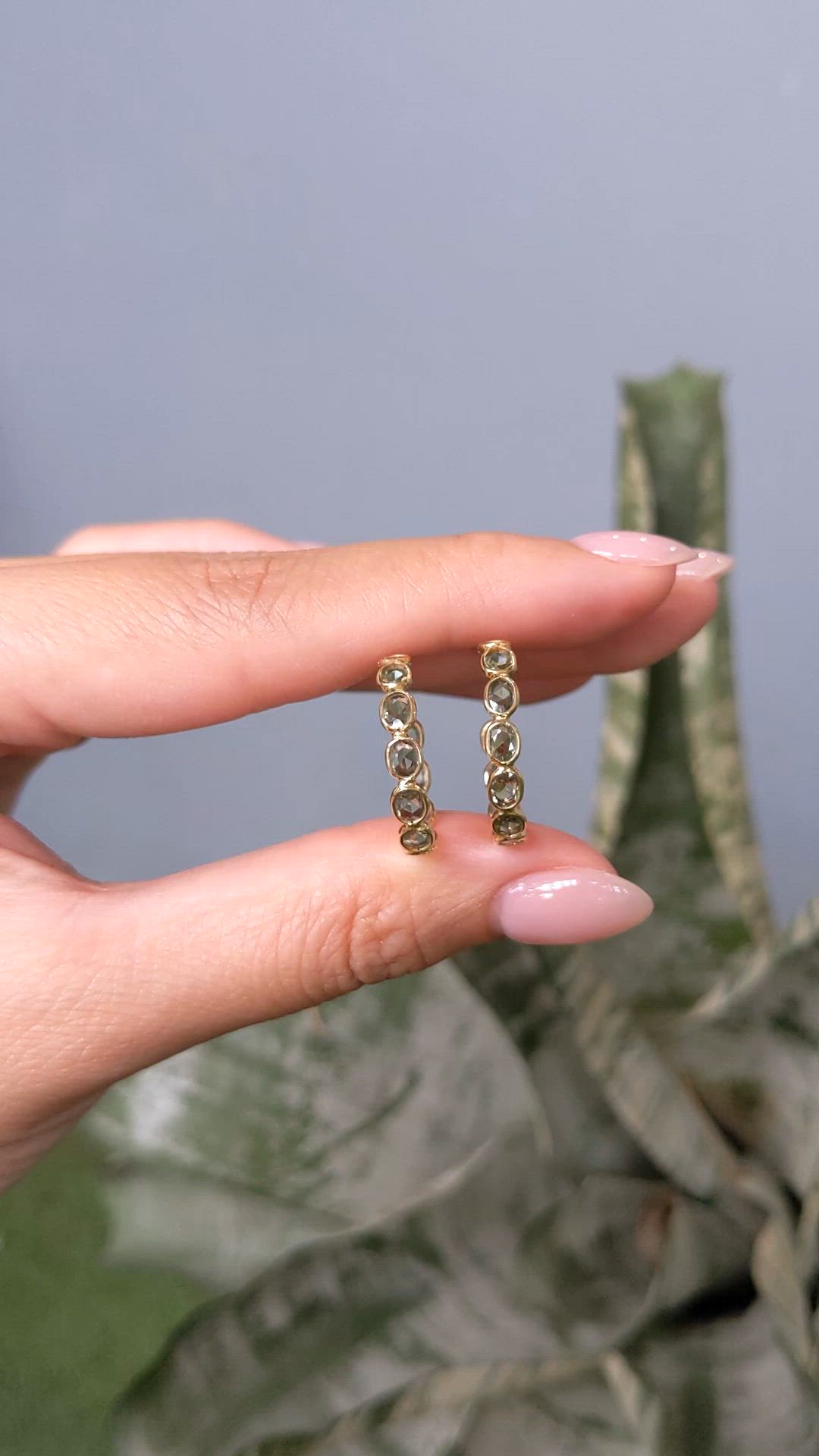 4.17 Ct.Tw.Total Carat Weight Green Sapphire Pave Earrings, 18K Yellow Gold Size Video