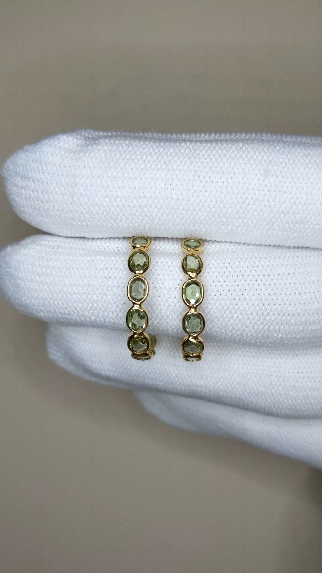 4.17 Ct.Tw.Total Carat Weight Green Sapphire Pave Earrings, 18K Yellow Gold Size Video