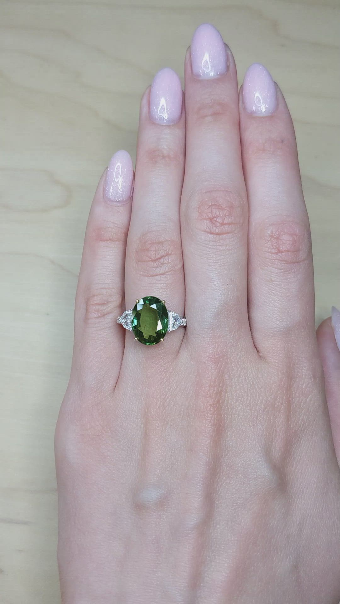 5.75 Ct. Bluish Green Sapphire and Natural Diamond Three Stone Ring, 18K White Gold Size Video