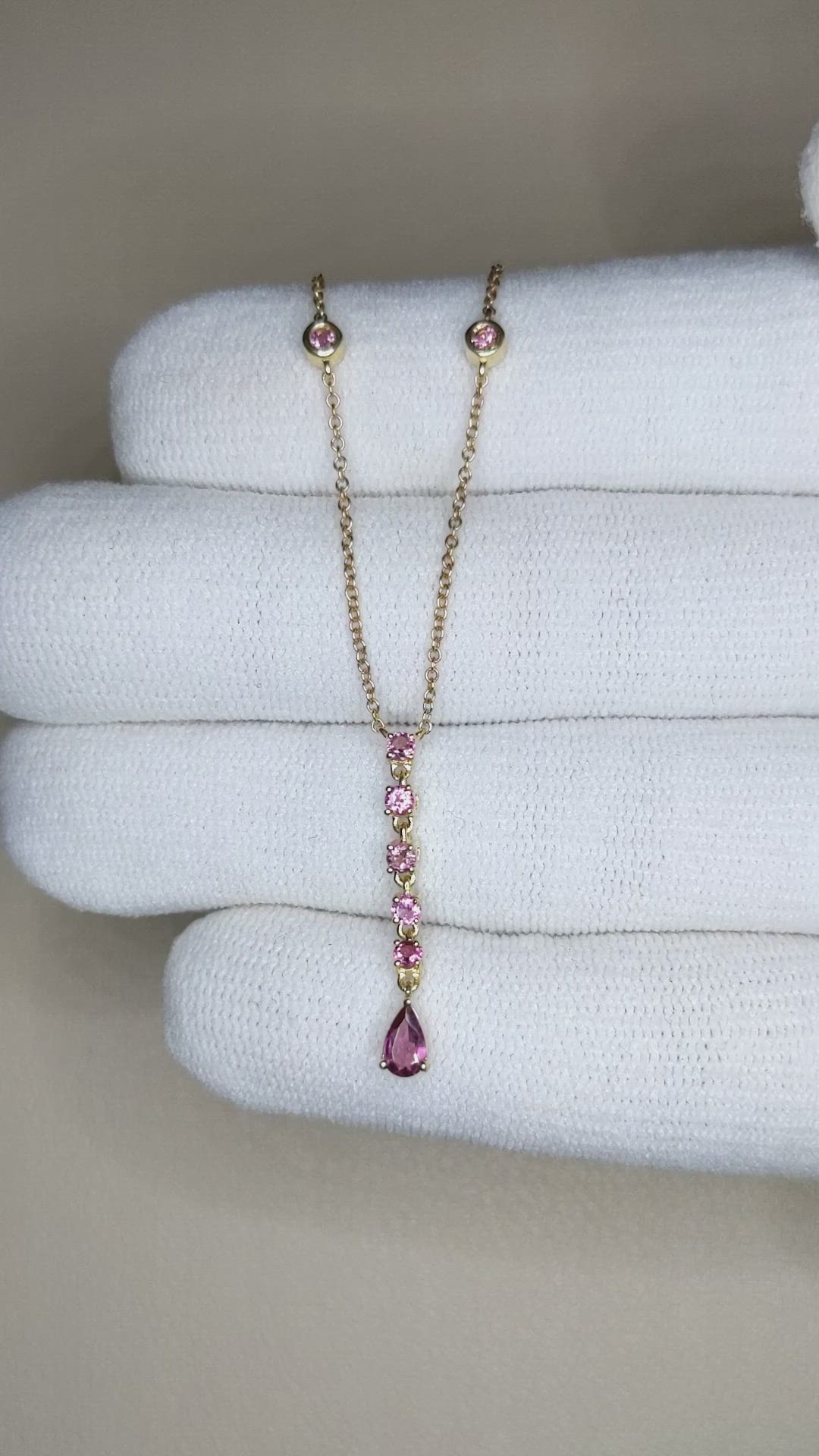 0.21 Ct. Pink Sapphire Bezel Necklace, 14K Yellow Gold Size Video