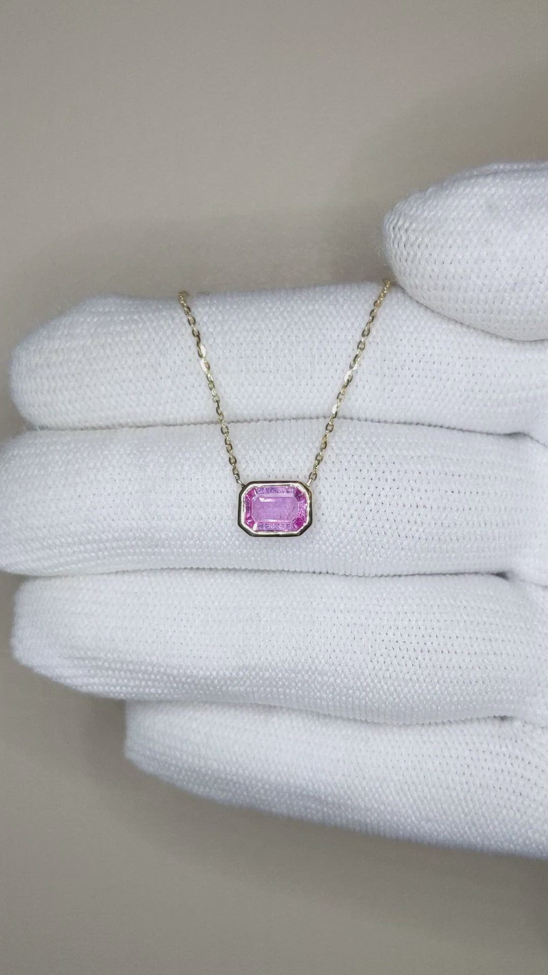 1.00 Ct. Pink Sapphire Bezel Necklace, 14K Yellow Gold Size Video