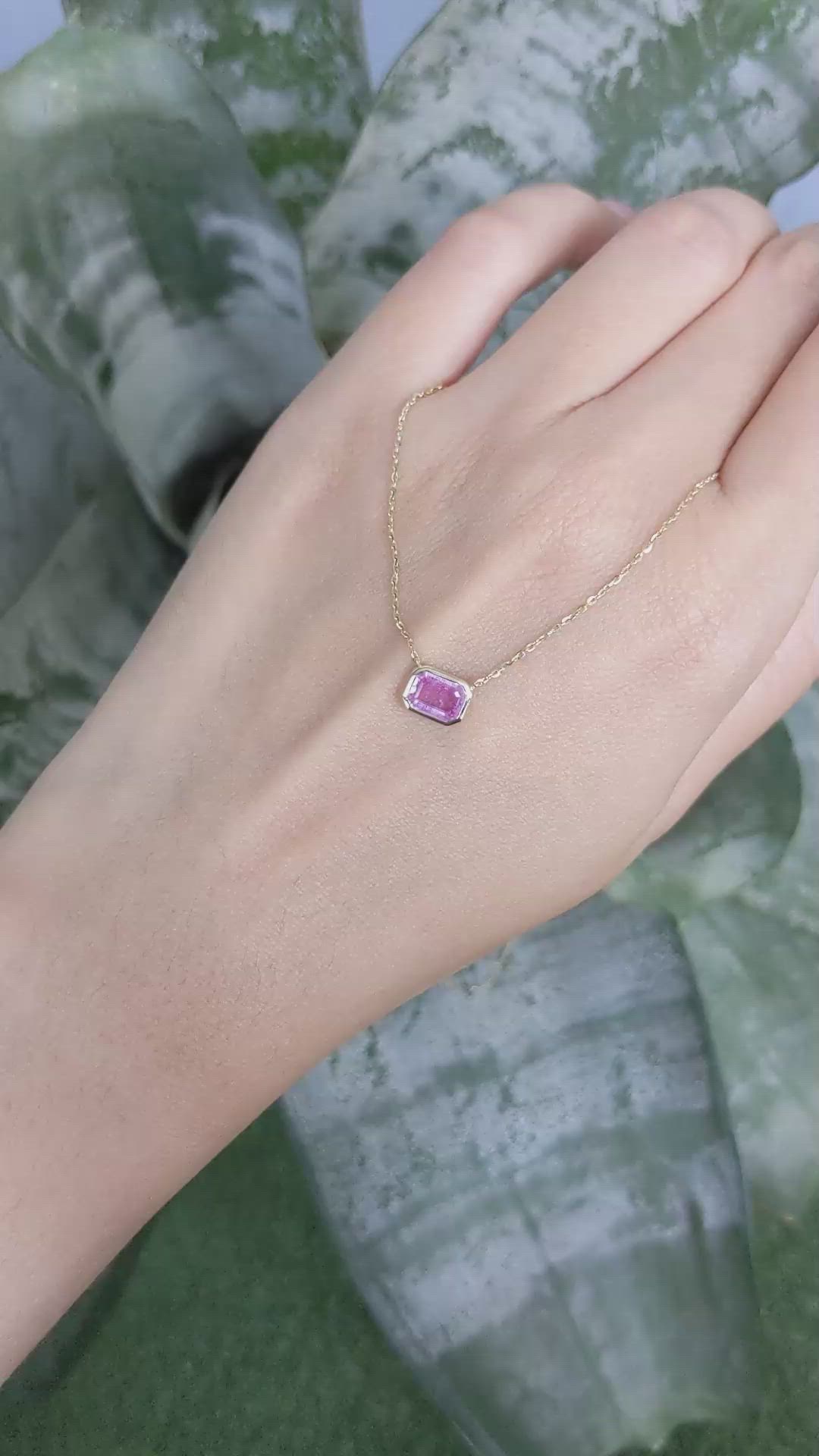 1.00 Ct. Pink Sapphire Bezel Necklace, 14K Yellow Gold Size Video