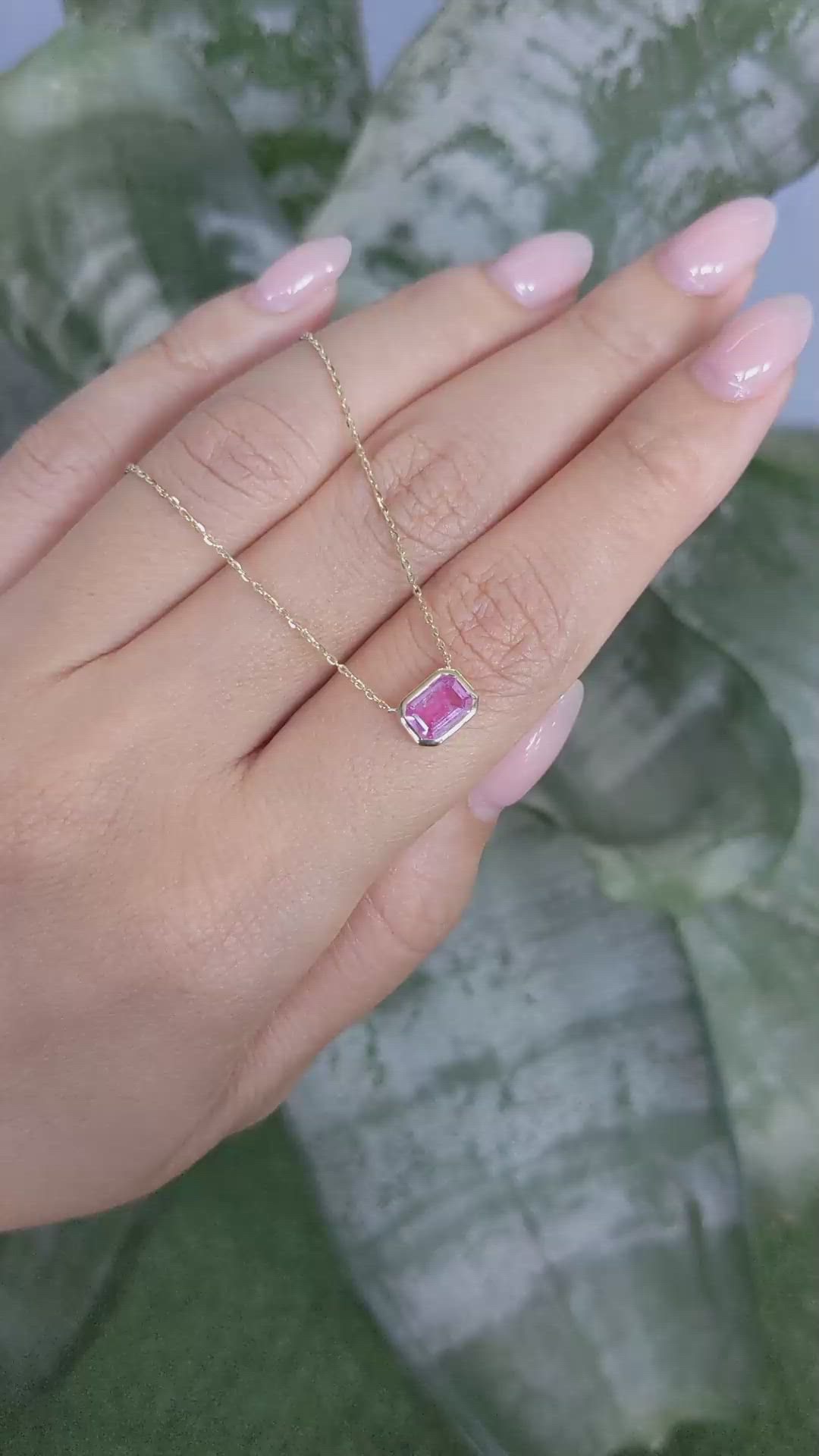 1.00 Ct. Pink Sapphire Bezel Necklace, 14K Yellow Gold Size Video