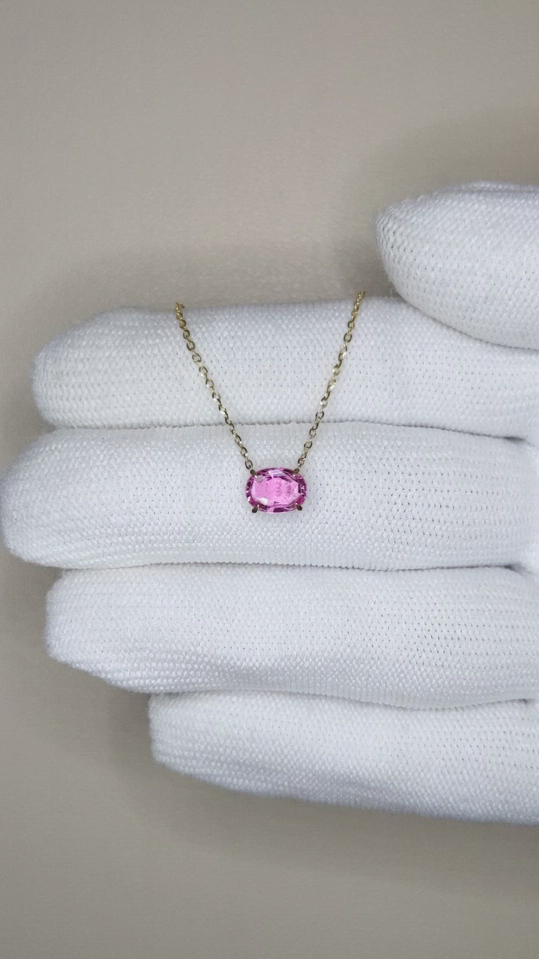 0.84 Ct. Pink Sapphire Solitaire Necklace, 14K Yellow Gold Size Video