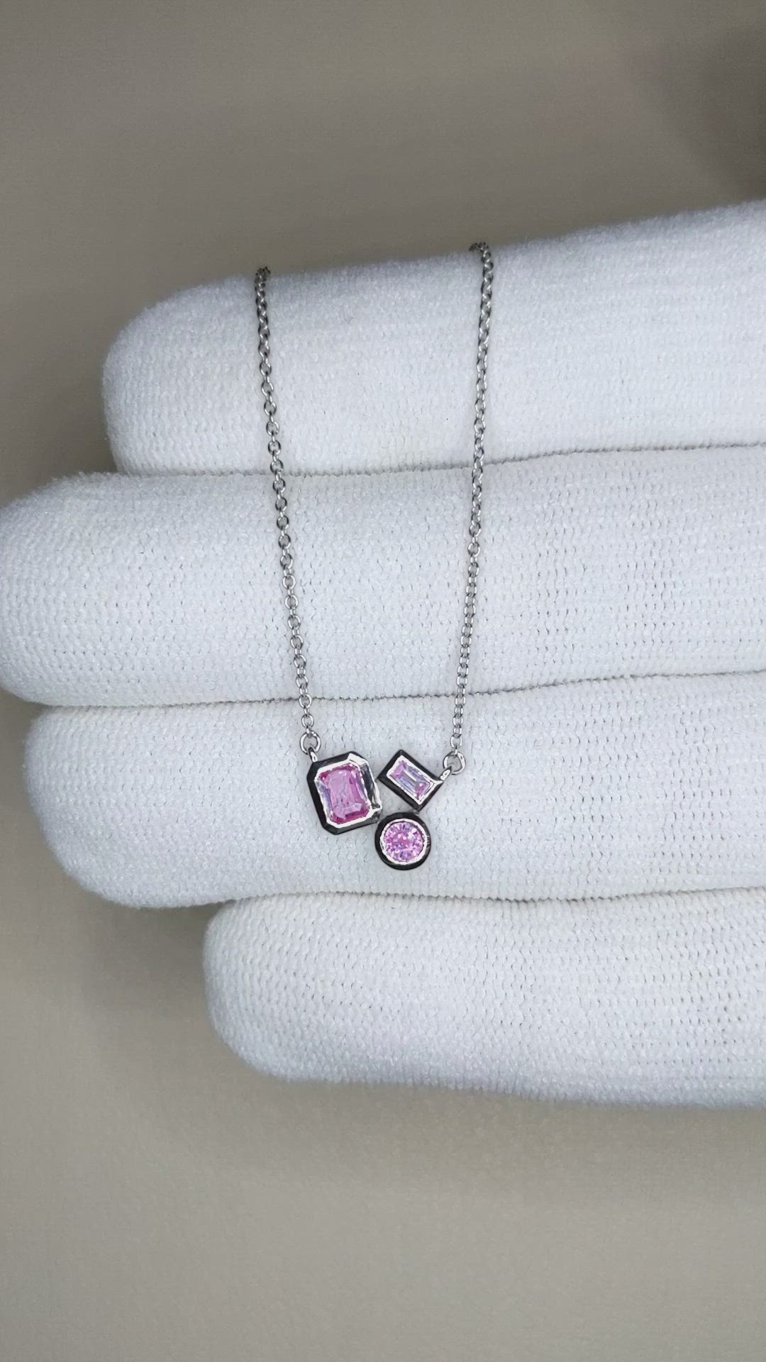 0.38 Ct.Tw.Total Carat Weight Pink Sapphire Bezel Necklace, 14K White Gold Size Video