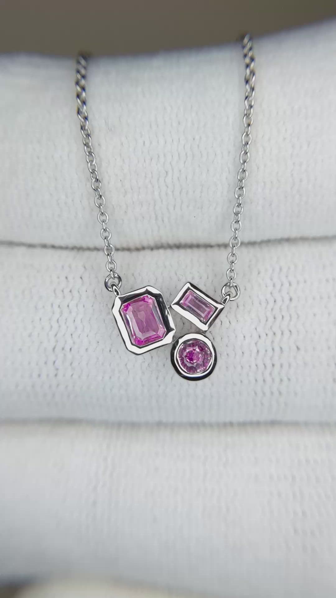 0.38 Ct.Tw.Total Carat Weight Pink Sapphire Bezel Necklace, 14K White Gold Size Video
