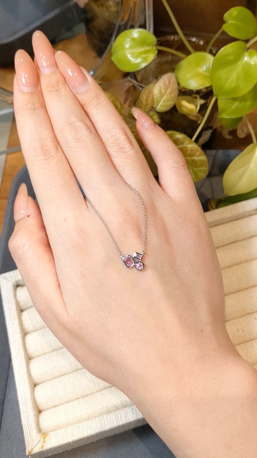 0.38 Ct.Tw.Total Carat Weight Pink Sapphire Bezel Necklace, 14K White Gold Size Video