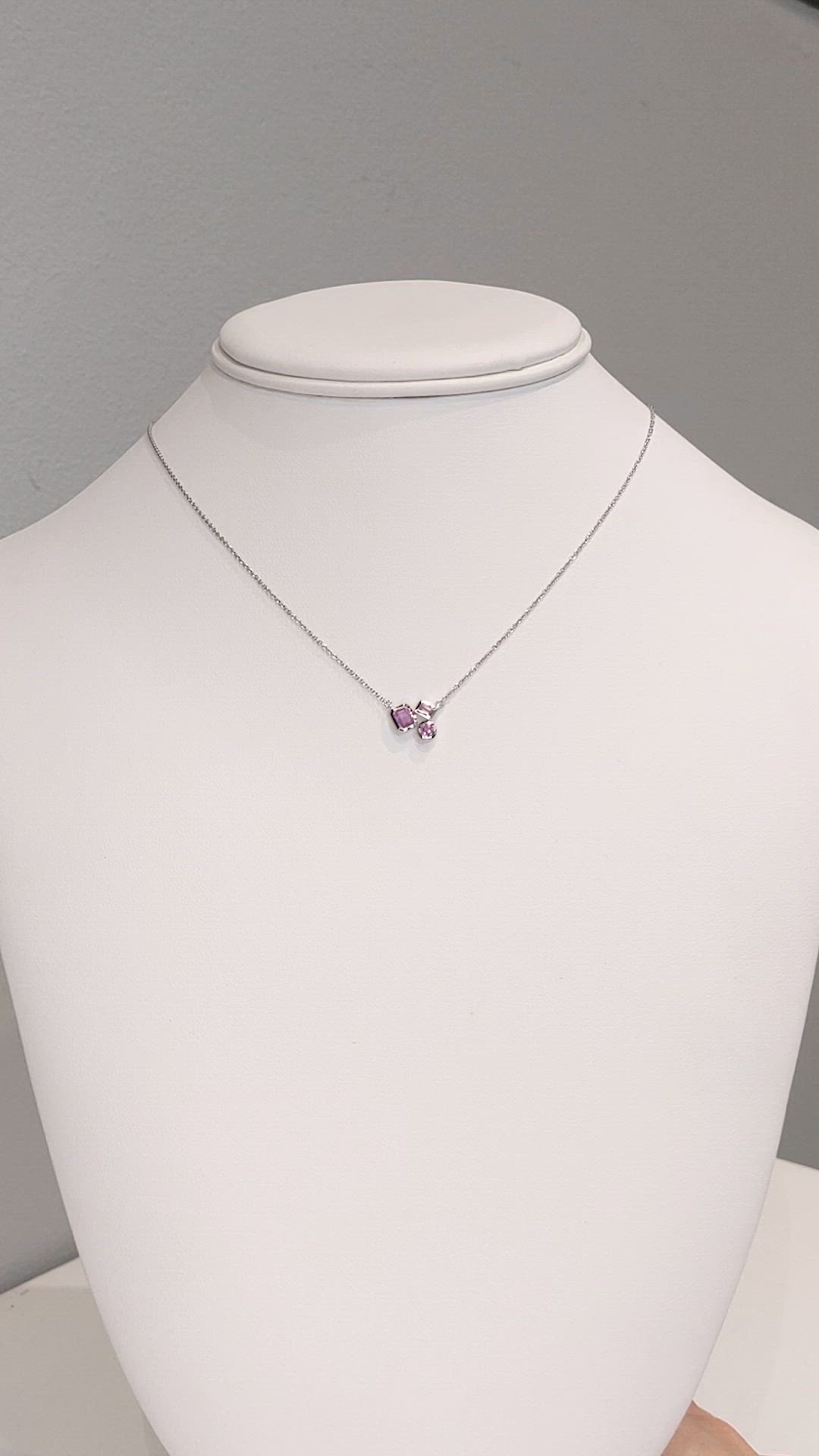 0.38 Ct.Tw.Total Carat Weight Pink Sapphire Bezel Necklace, 14K White Gold Size Video