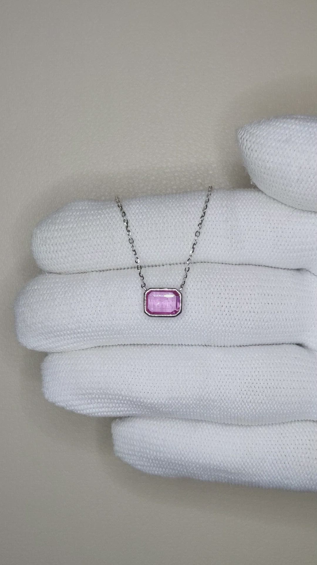 0.81 Ct. Pink Sapphire Bezel Necklace, 14K White Gold Size Video