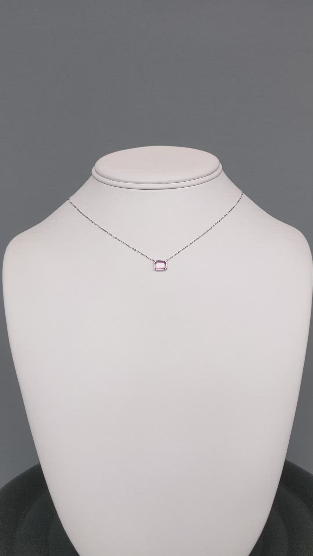 0.81 Ct. Pink Sapphire Bezel Necklace, 14K White Gold Size Video