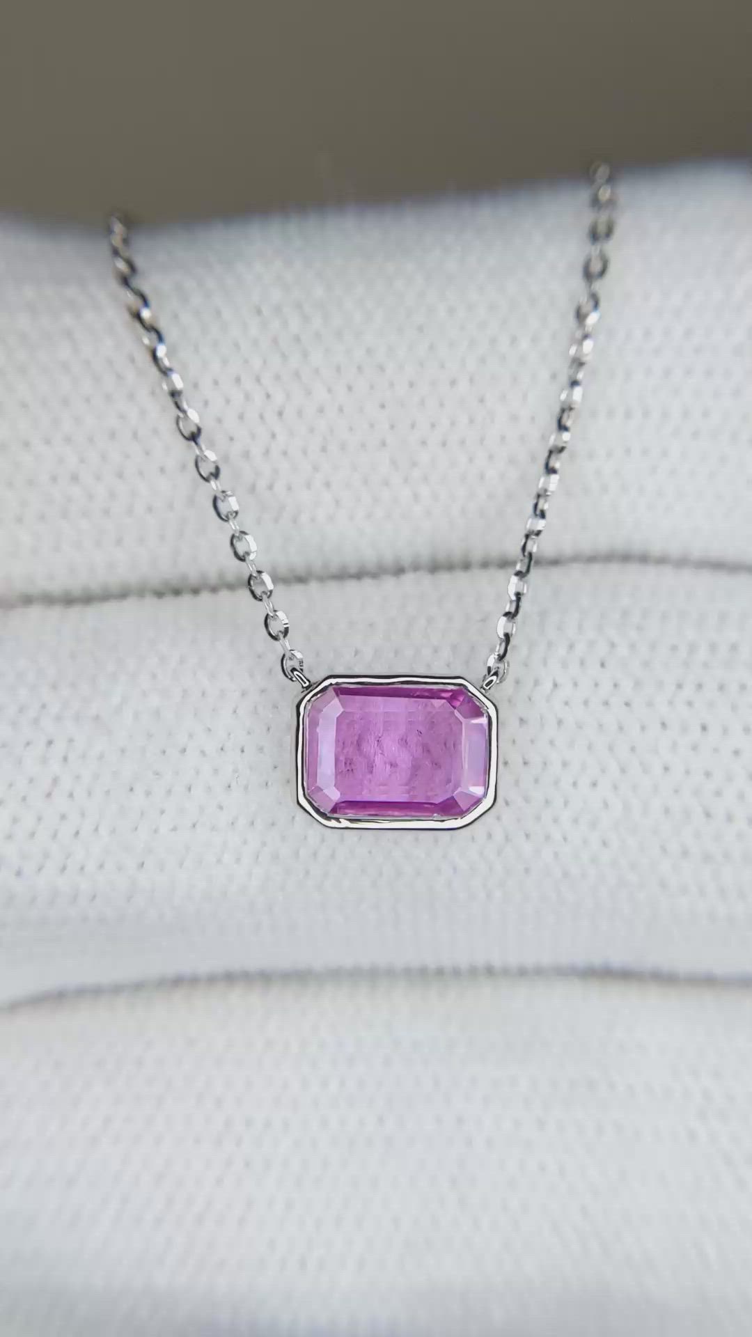 0.81 Ct. Pink Sapphire Bezel Necklace, 14K White Gold Size Video