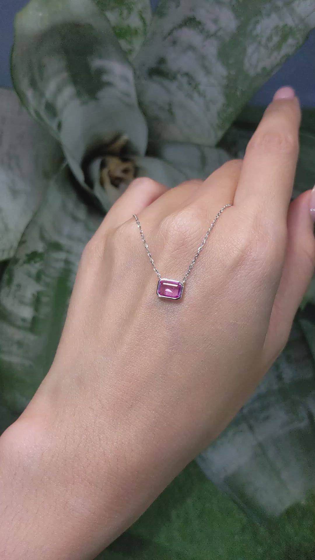 0.81 Ct. Pink Sapphire Bezel Necklace, 14K White Gold Size Video