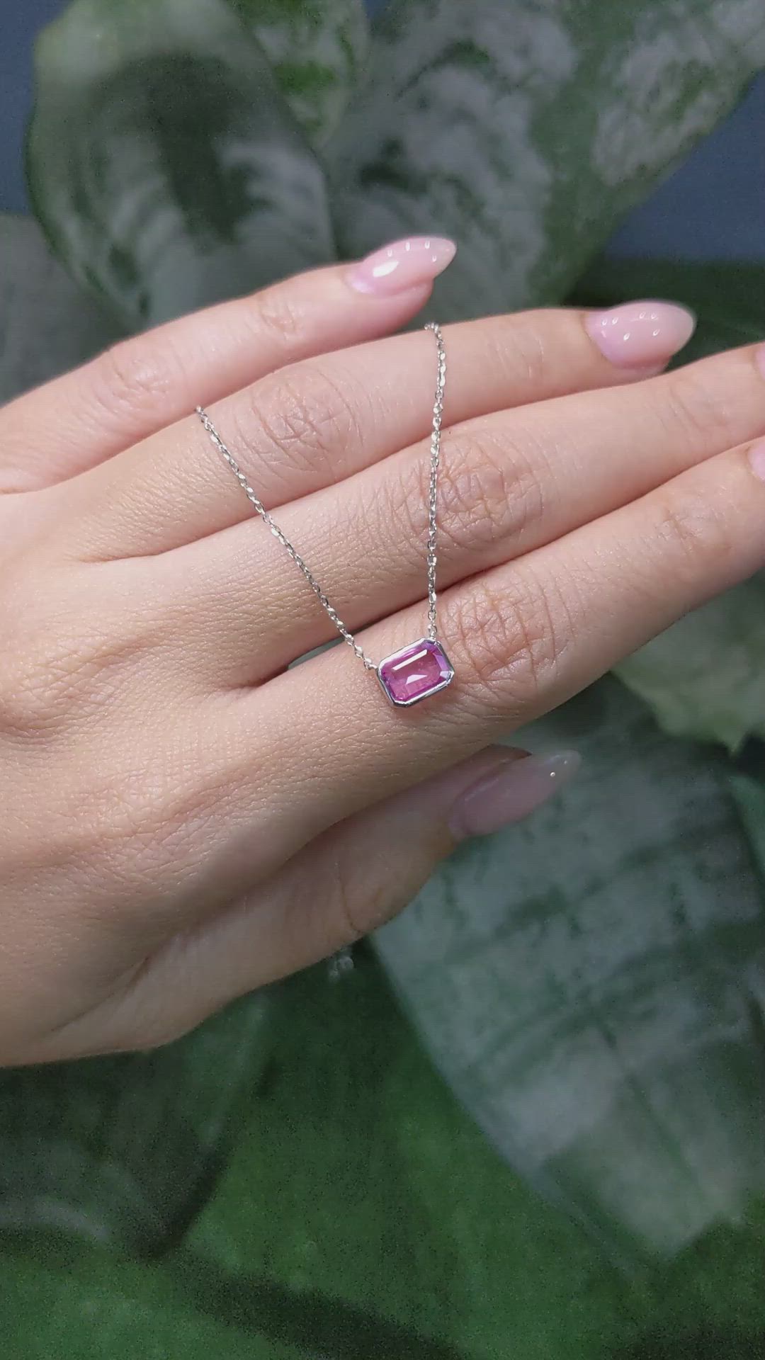 0.81 Ct. Pink Sapphire Bezel Necklace, 14K White Gold Size Video