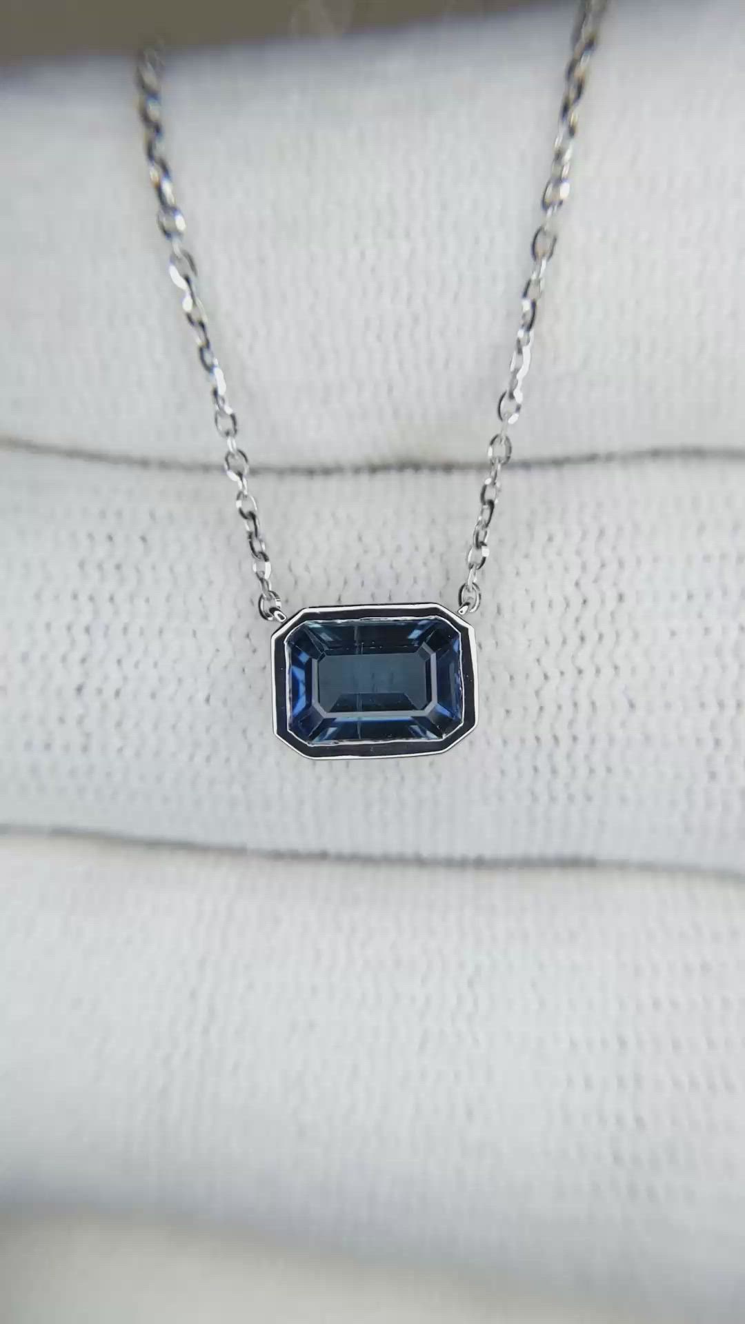1.81 Ct. Blue Sapphire Bezel Necklace, 14K White Gold Size Video