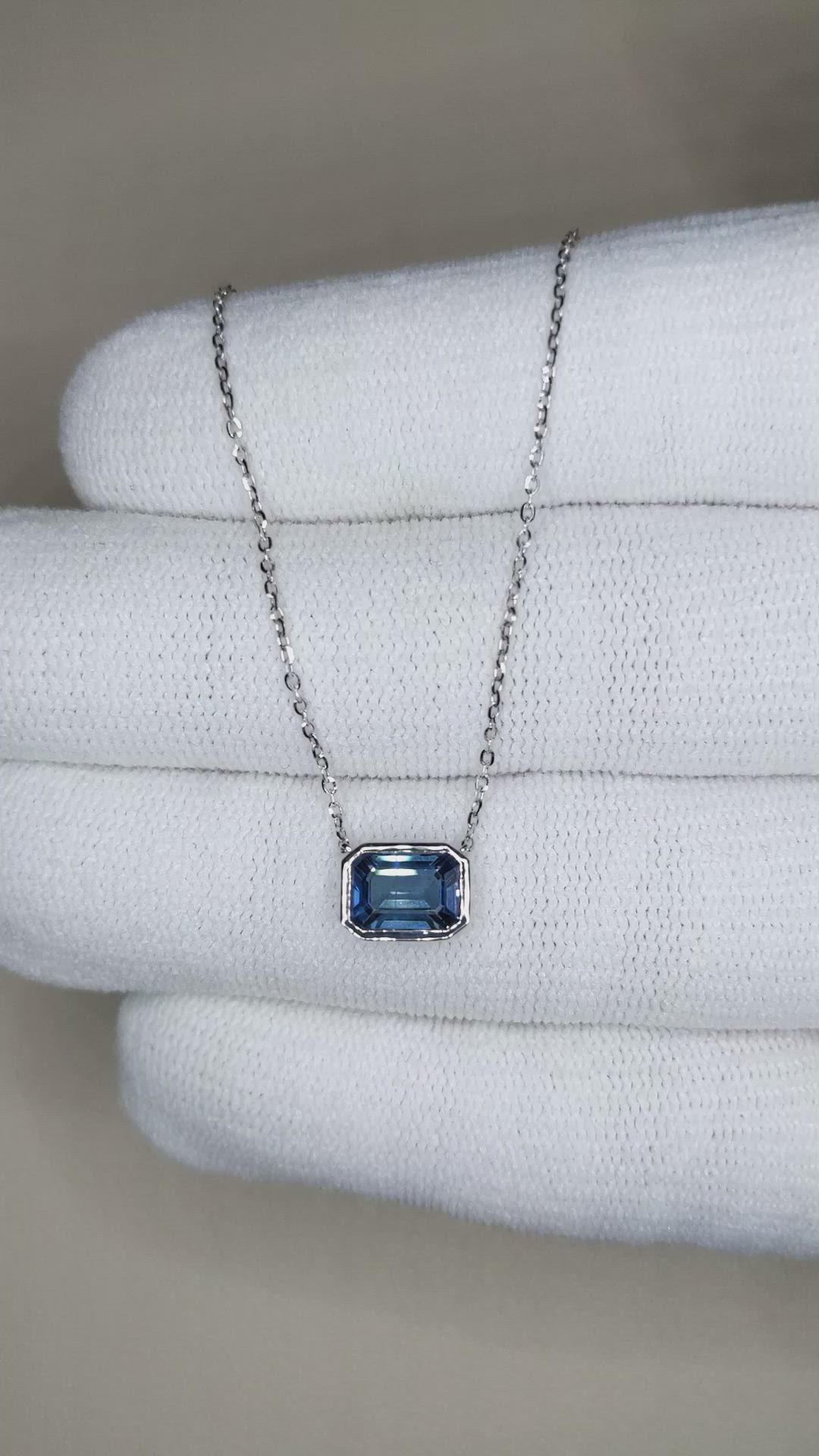 1.81 Ct. Blue Sapphire Bezel Necklace, 14K White Gold Size Video
