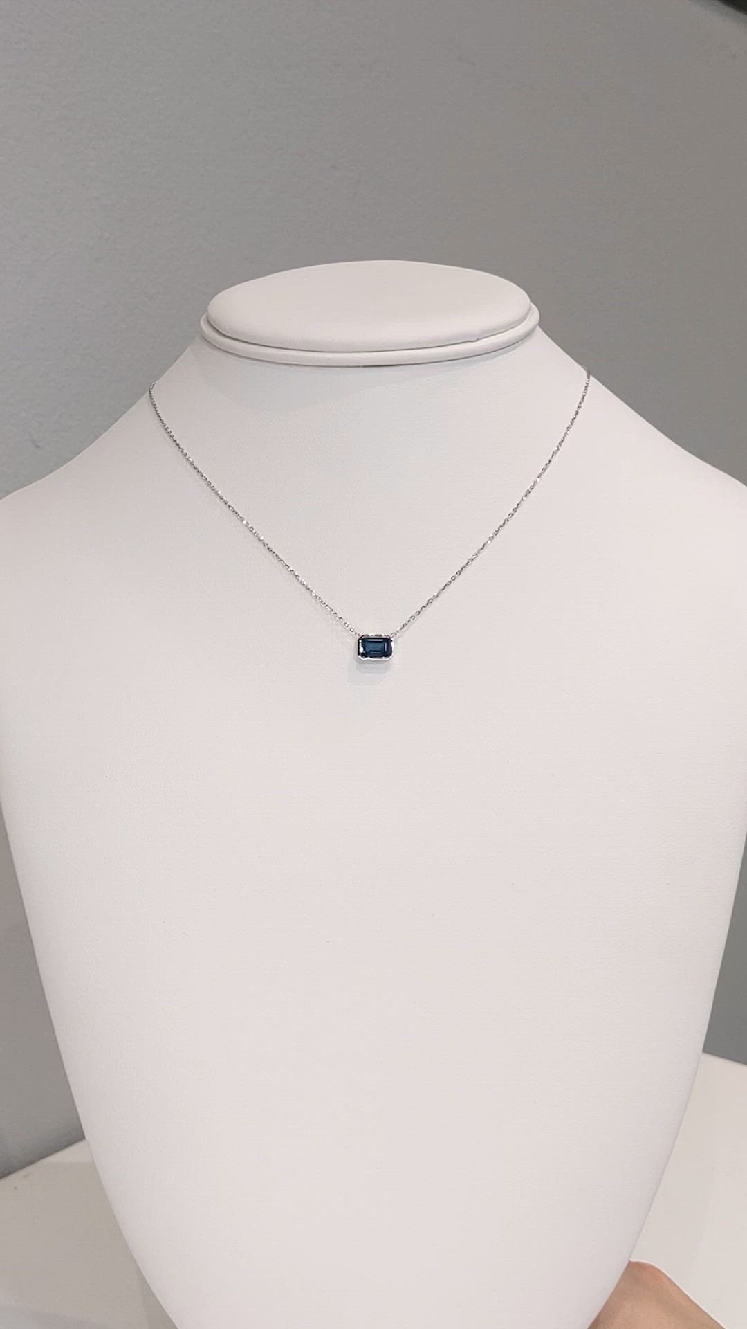 1.81 Ct. Blue Sapphire Bezel Necklace, 14K White Gold Size Video