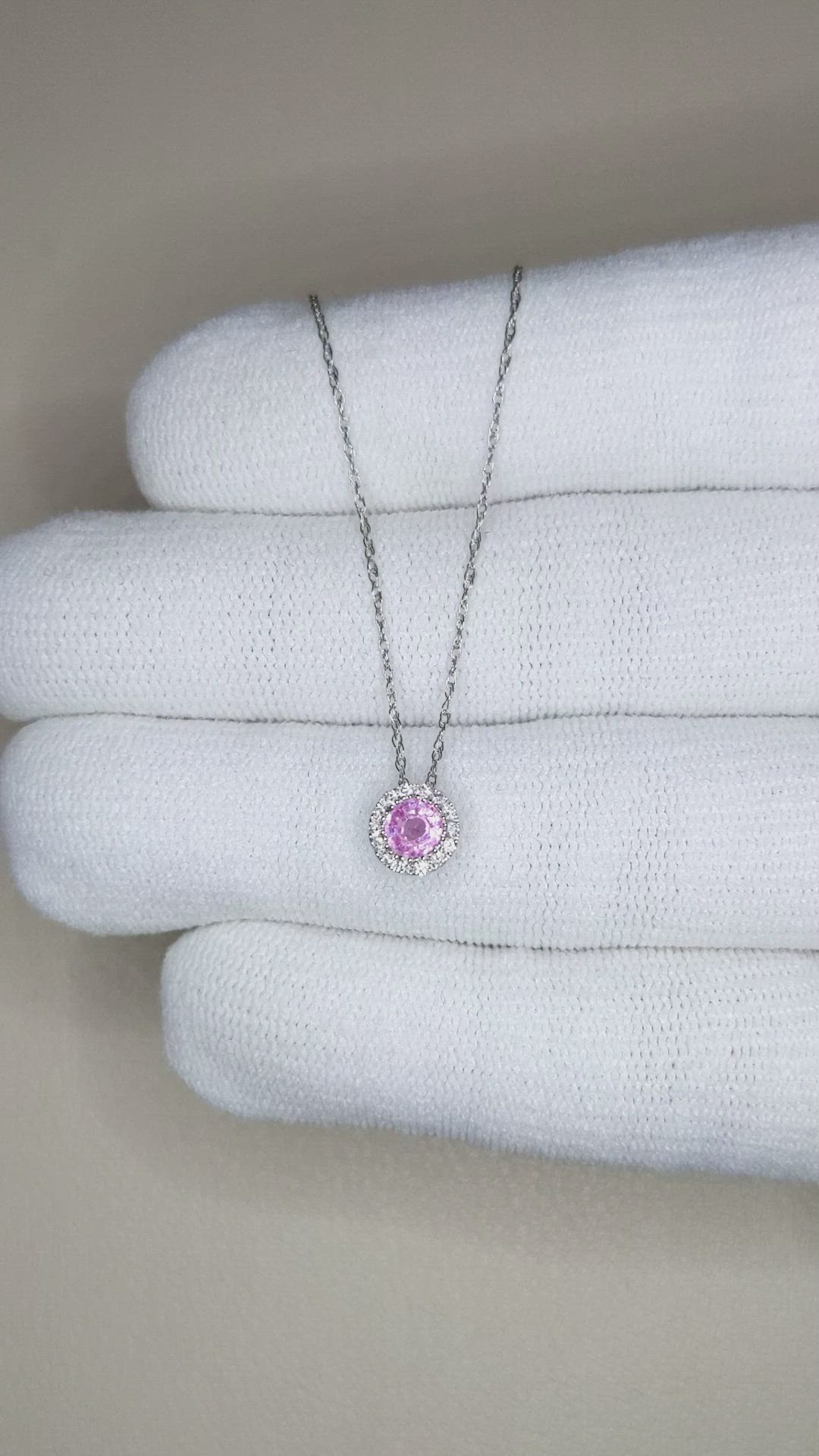 0.33 Ct. Pink Sapphire and Natural Diamond Accent Stones Necklace, 14K White Gold Size Video