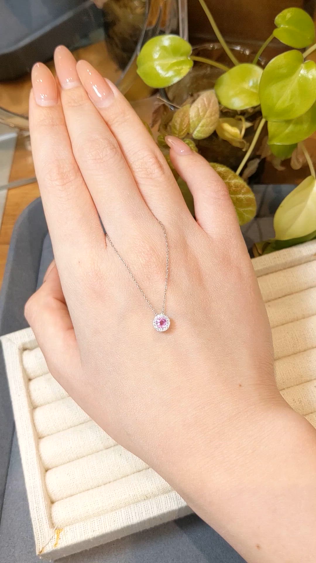 0.33 Ct. Pink Sapphire and Natural Diamond Accent Stones Necklace, 14K White Gold Size Video