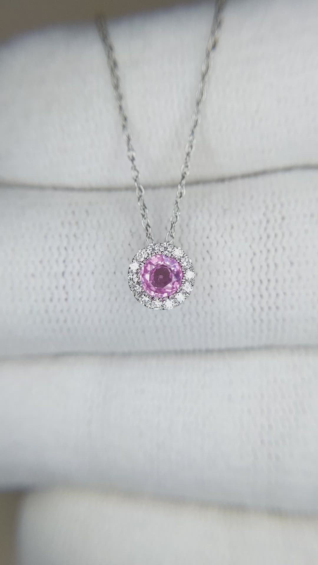 0.33 Ct. Pink Sapphire and Natural Diamond Accent Stones Necklace, 14K White Gold Size Video