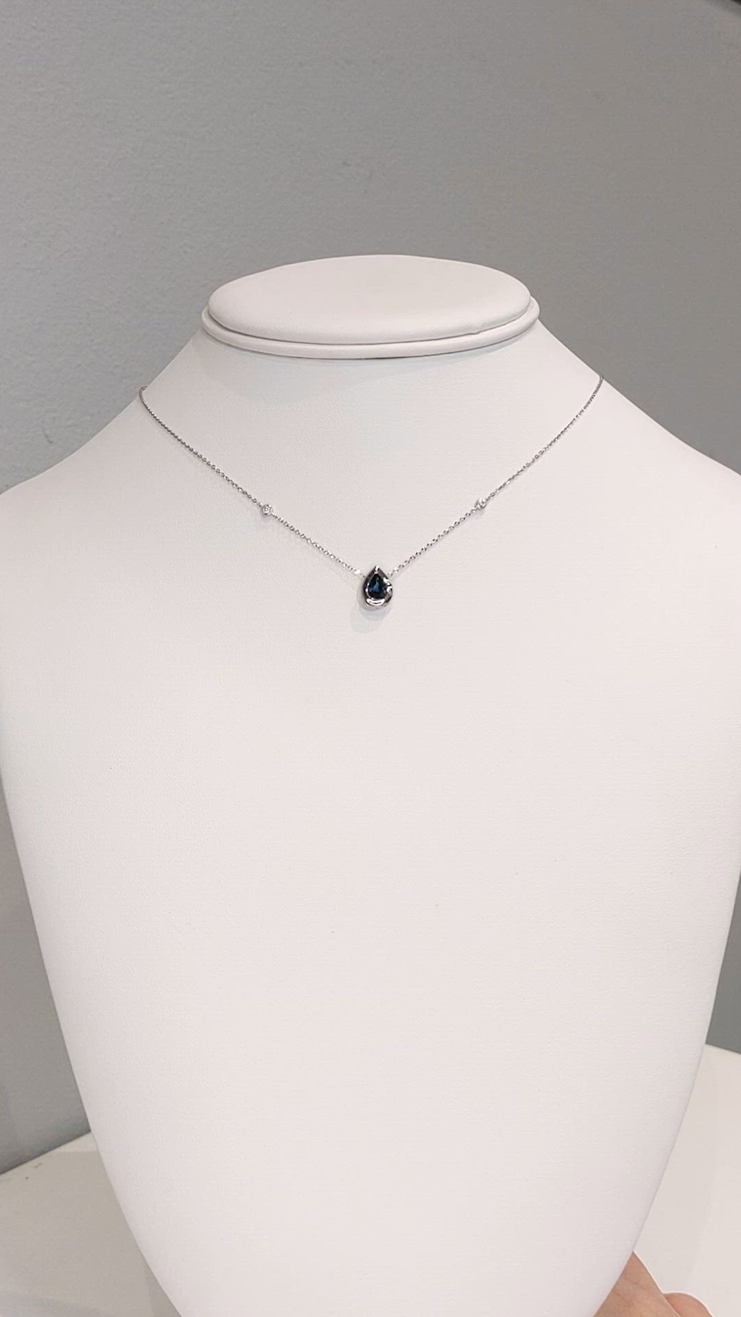 0.88 Ct. Blue Sapphire and Natural Diamond Bezel Necklace, 14K White Gold Size Video