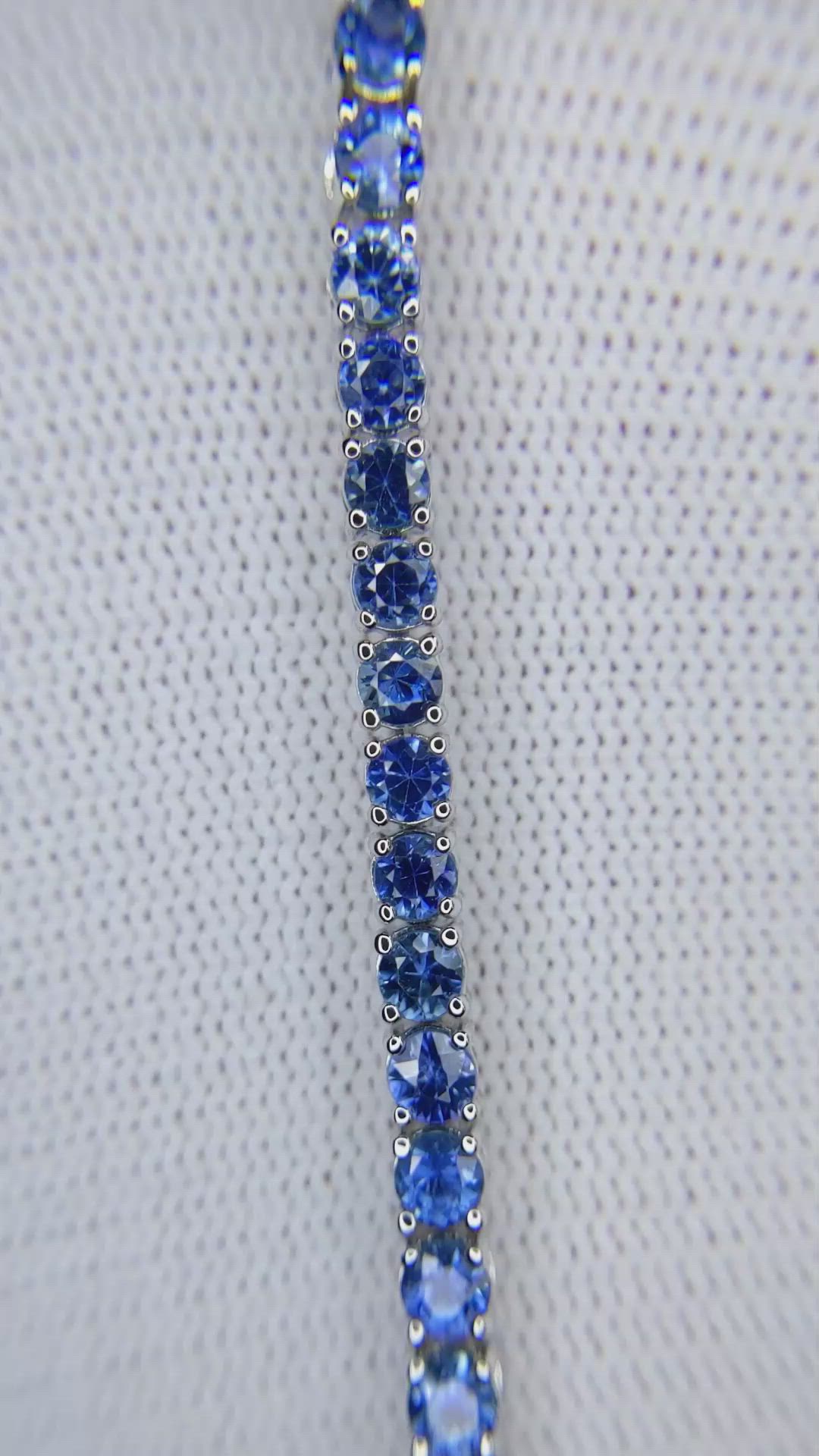 6.84 Ct.Tw.Total Carat Weight Blue Sapphire Tennis/Line Bracelet, 14K White Gold Size Video