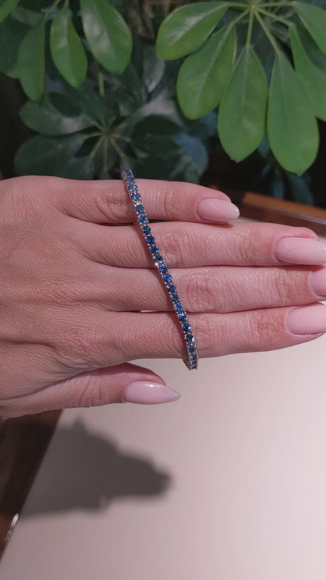6.84 Ct.Tw.Total Carat Weight Blue Sapphire Tennis/Line Bracelet, 14K White Gold Size Video