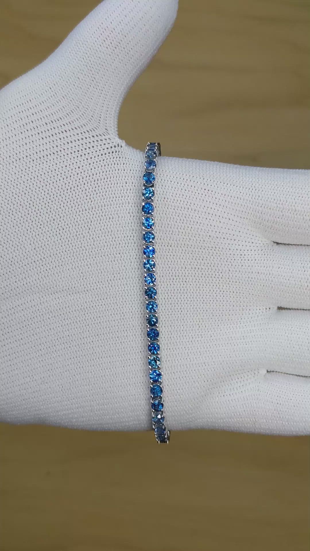6.84 Ct.Tw.Total Carat Weight Blue Sapphire Tennis/Line Bracelet, 14K White Gold Size Video