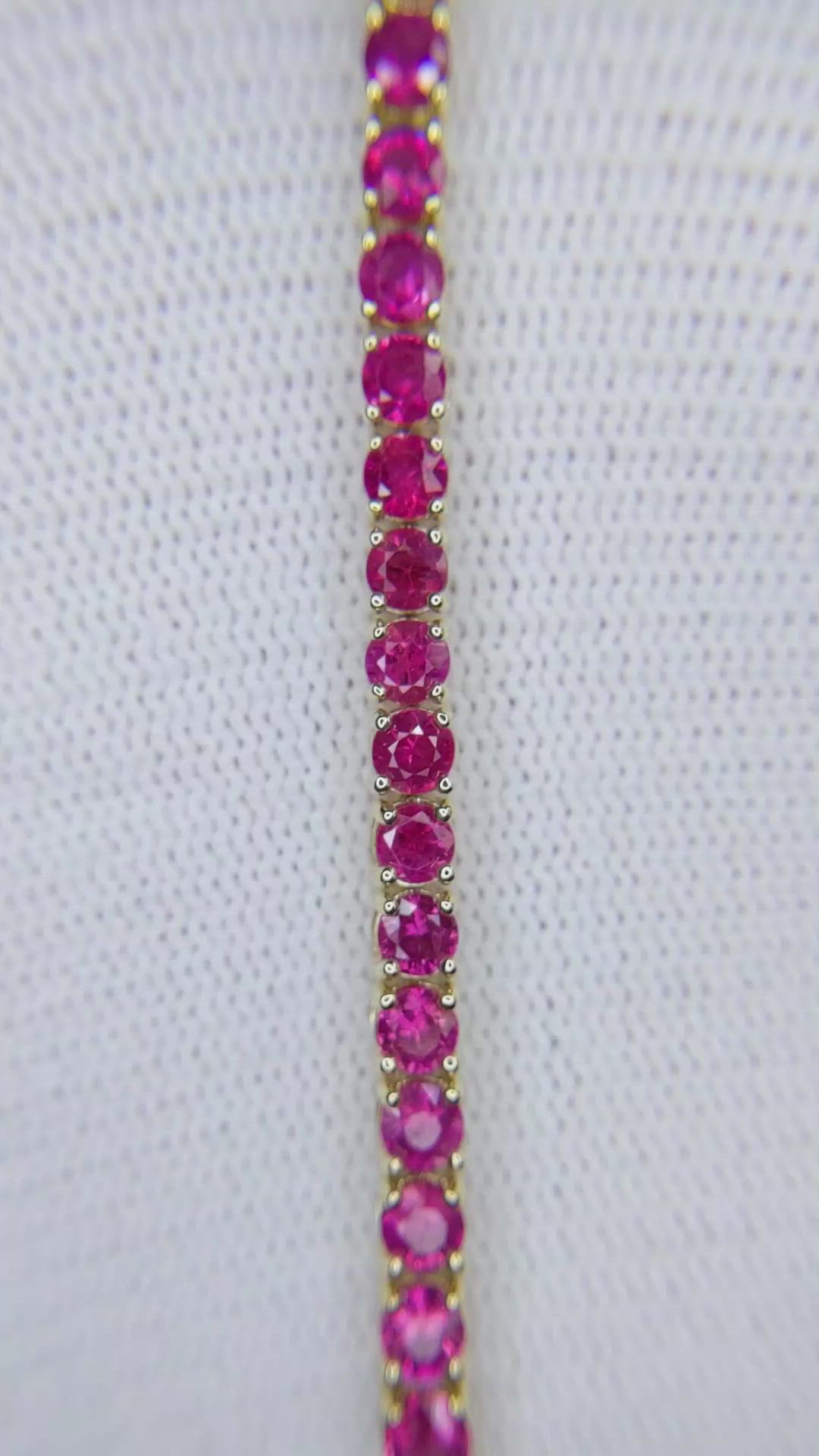 6.90&nbsp;Ct.Tw.Total Carat Weight Pink Sapphire Tennis/Line Bracelet, 14K Yellow Gold Size Video