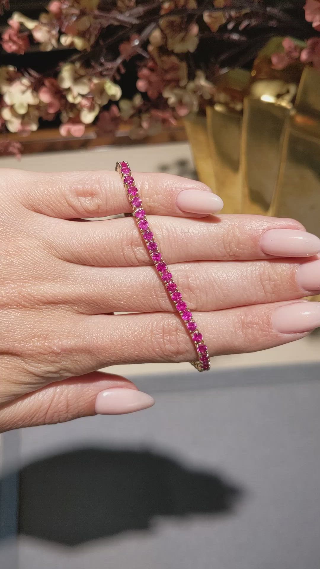 6.90&nbsp;Ct.Tw.Total Carat Weight Pink Sapphire Tennis/Line Bracelet, 14K Yellow Gold Size Video