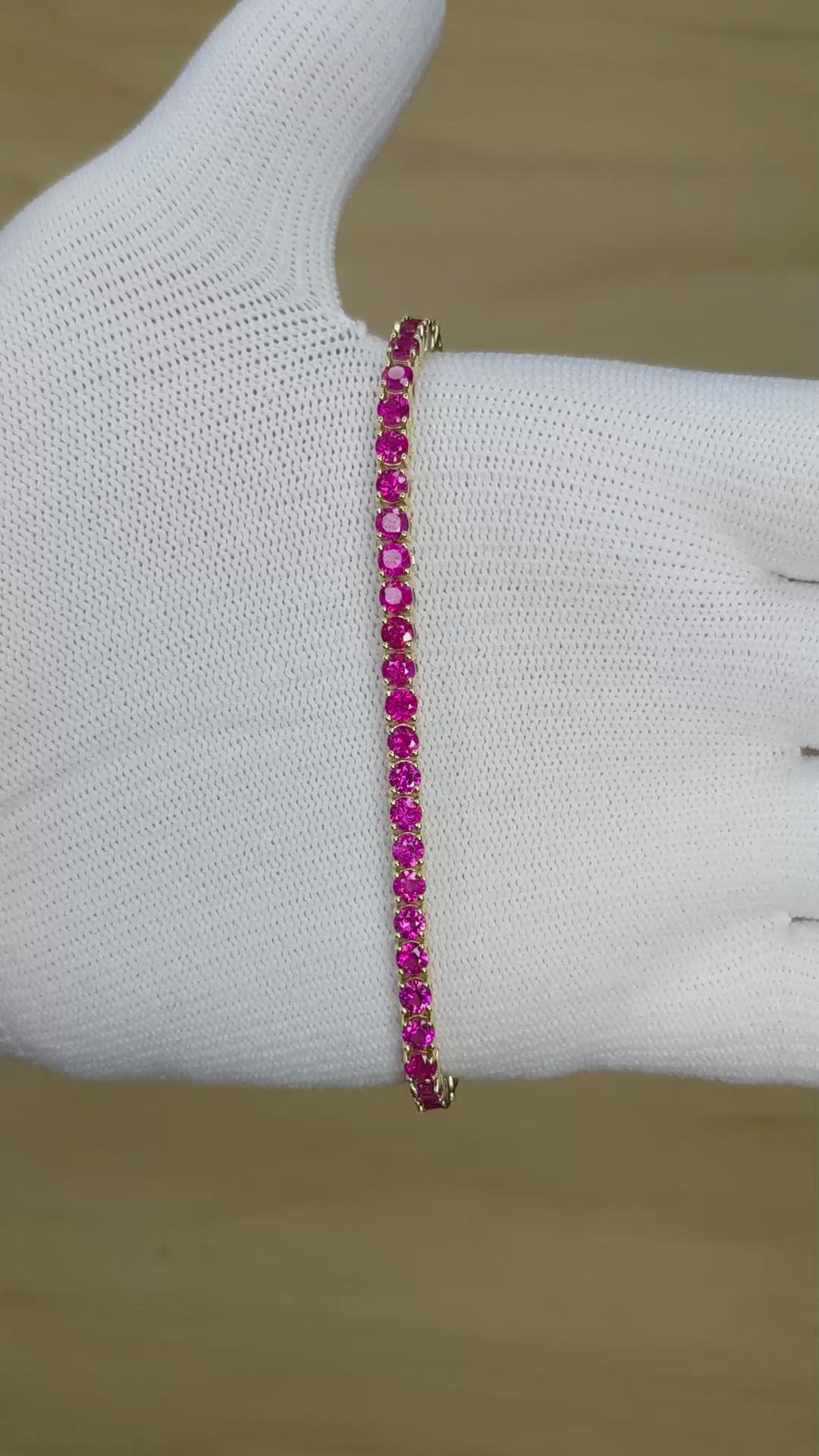 6.90&nbsp;Ct.Tw.Total Carat Weight Pink Sapphire Tennis/Line Bracelet, 14K Yellow Gold Size Video