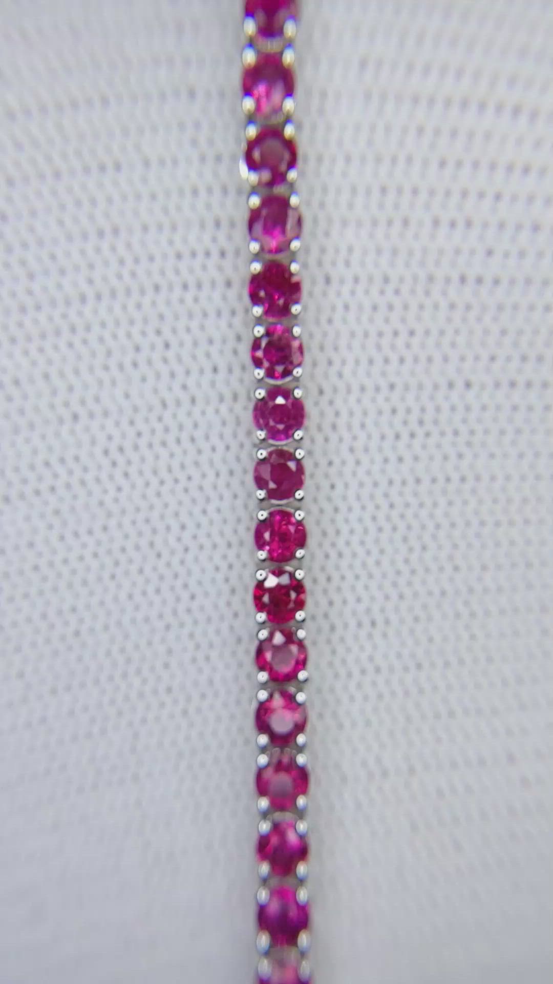 7.24 Ct.Tw.Total Carat Weight Pink Sapphire Tennis/Line Bracelet, 10K White Gold Size Video