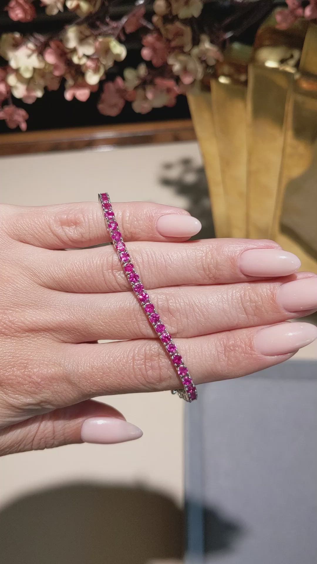 7.24 Ct.Tw.Total Carat Weight Pink Sapphire Tennis/Line Bracelet, 10K White Gold Size Video