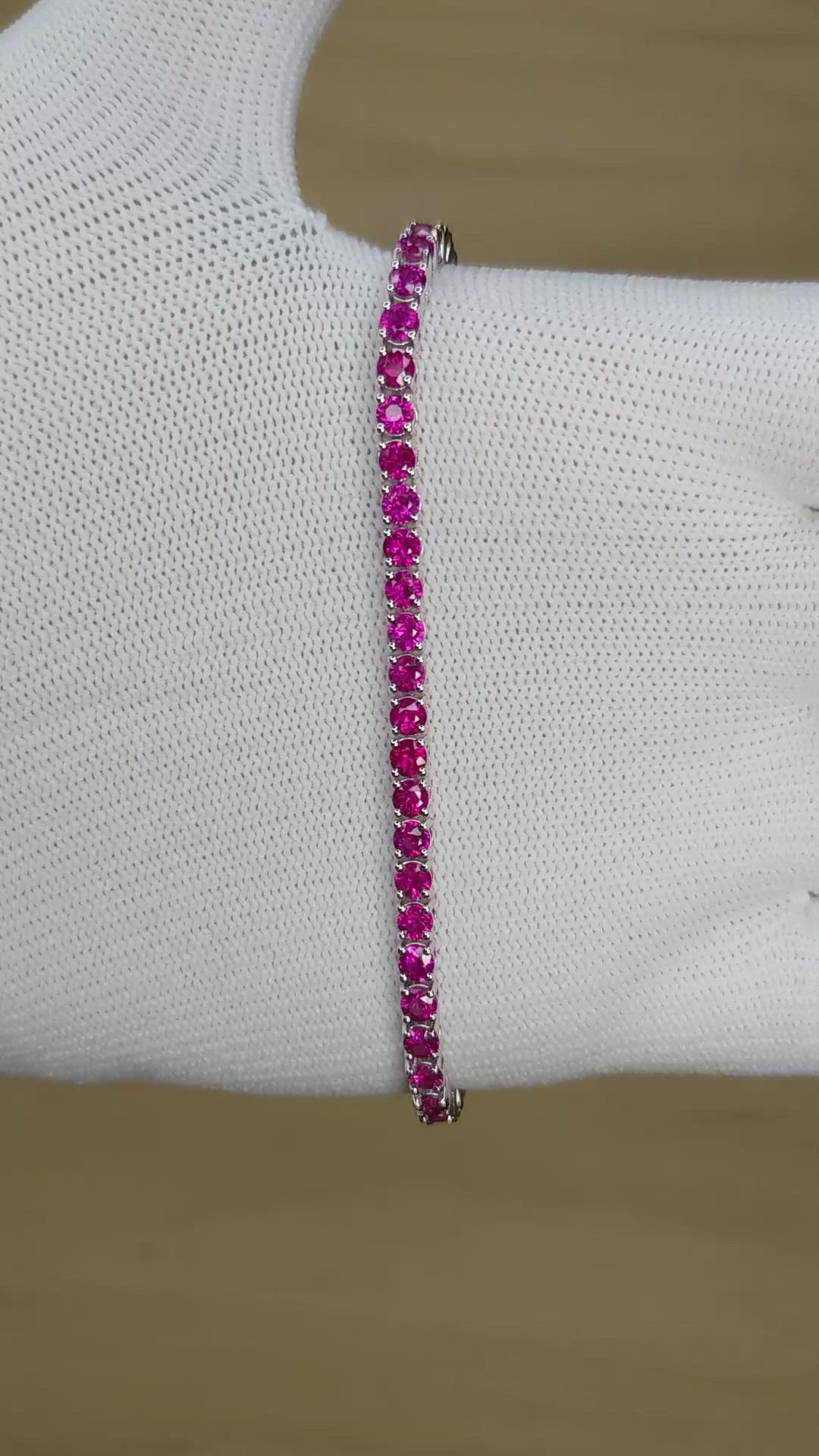 7.24 Ct.Tw.Total Carat Weight Pink Sapphire Tennis/Line Bracelet, 10K White Gold Size Video