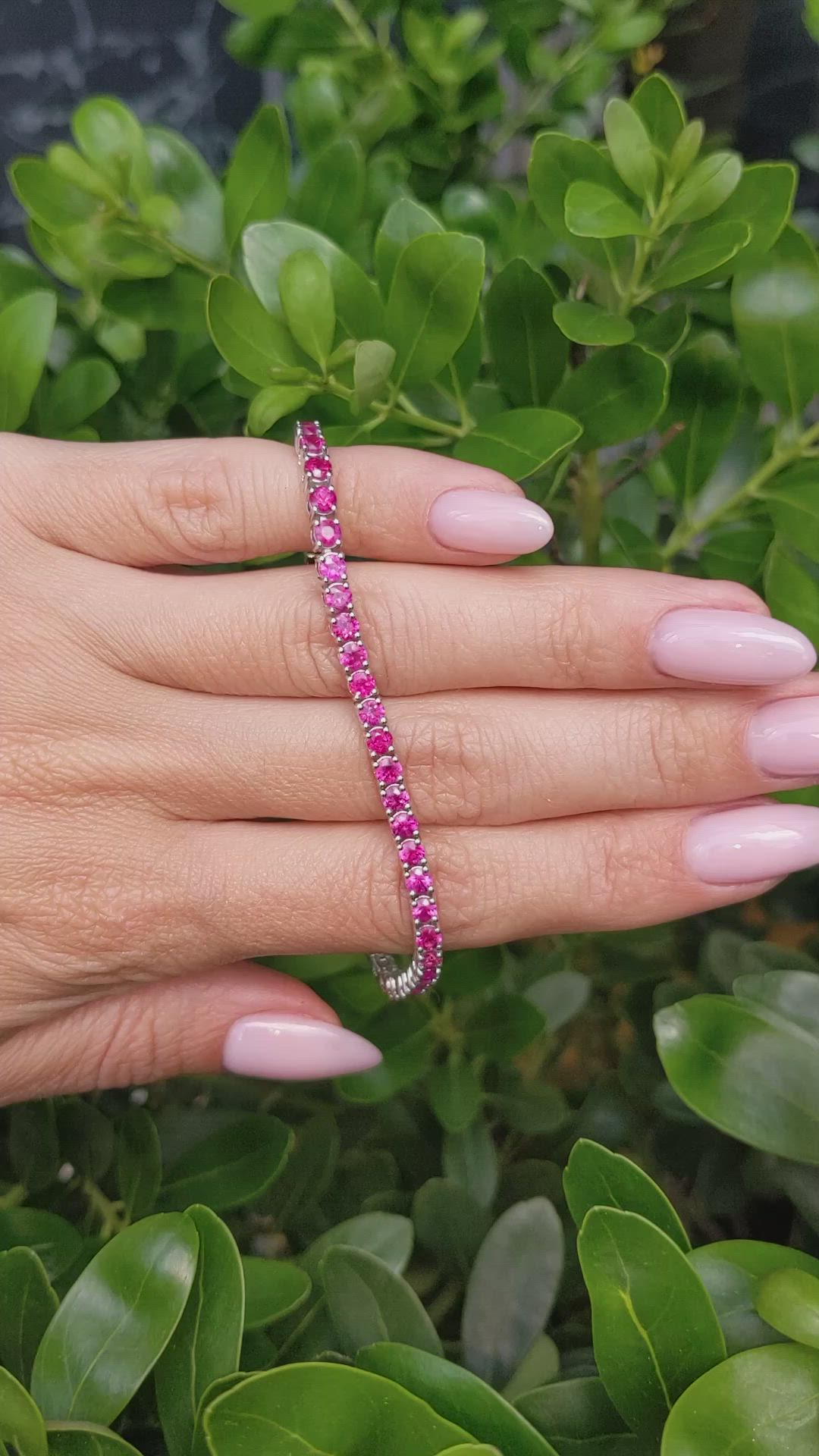 7.24 Ct.Tw.Total Carat Weight Pink Sapphire Tennis/Line Bracelet, 10K White Gold Size Video