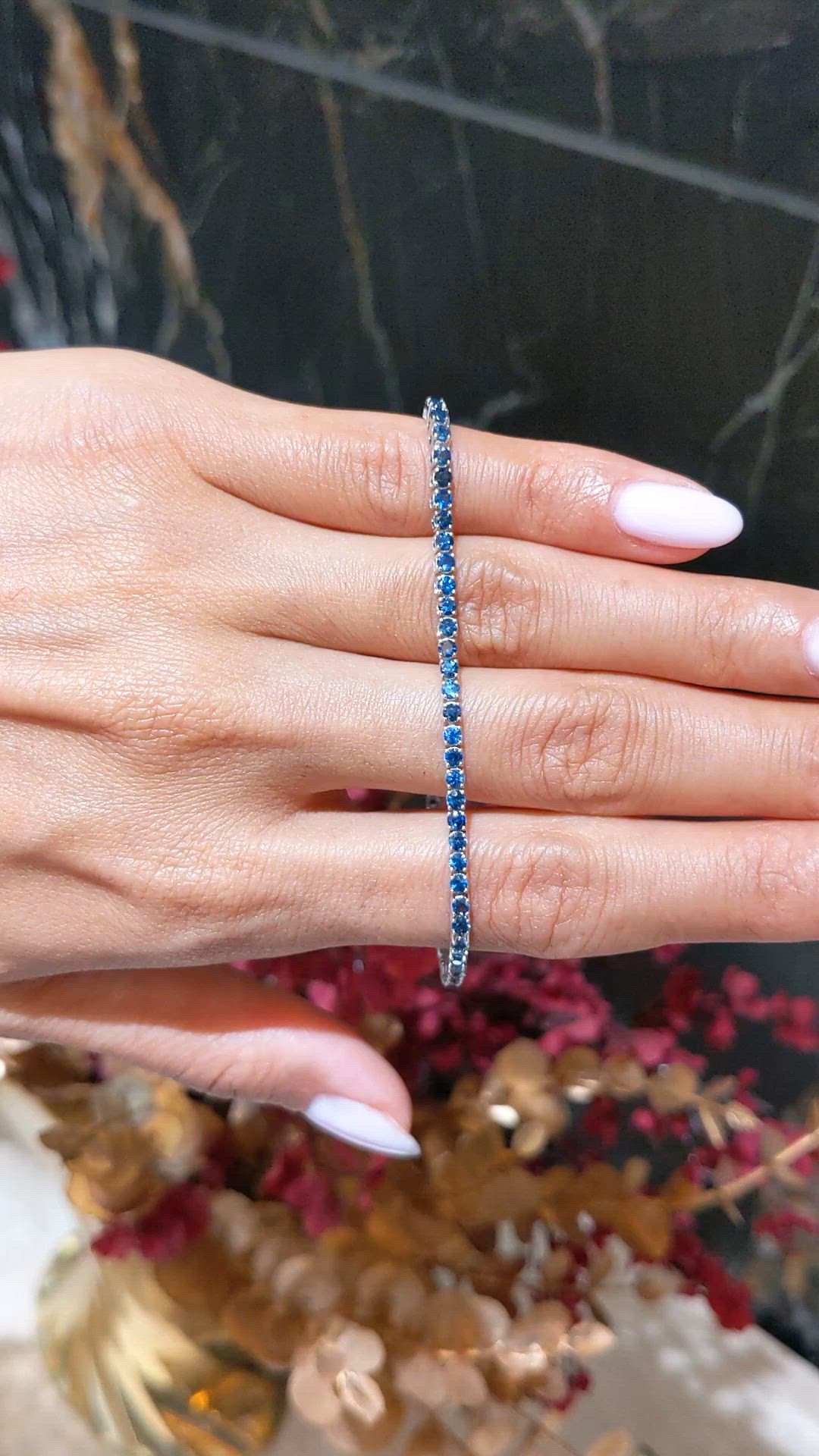 3.46 Ct.Tw.Total Carat Weight Blue Sapphire Tennis/Line Bracelet, 14K White Gold Size Video