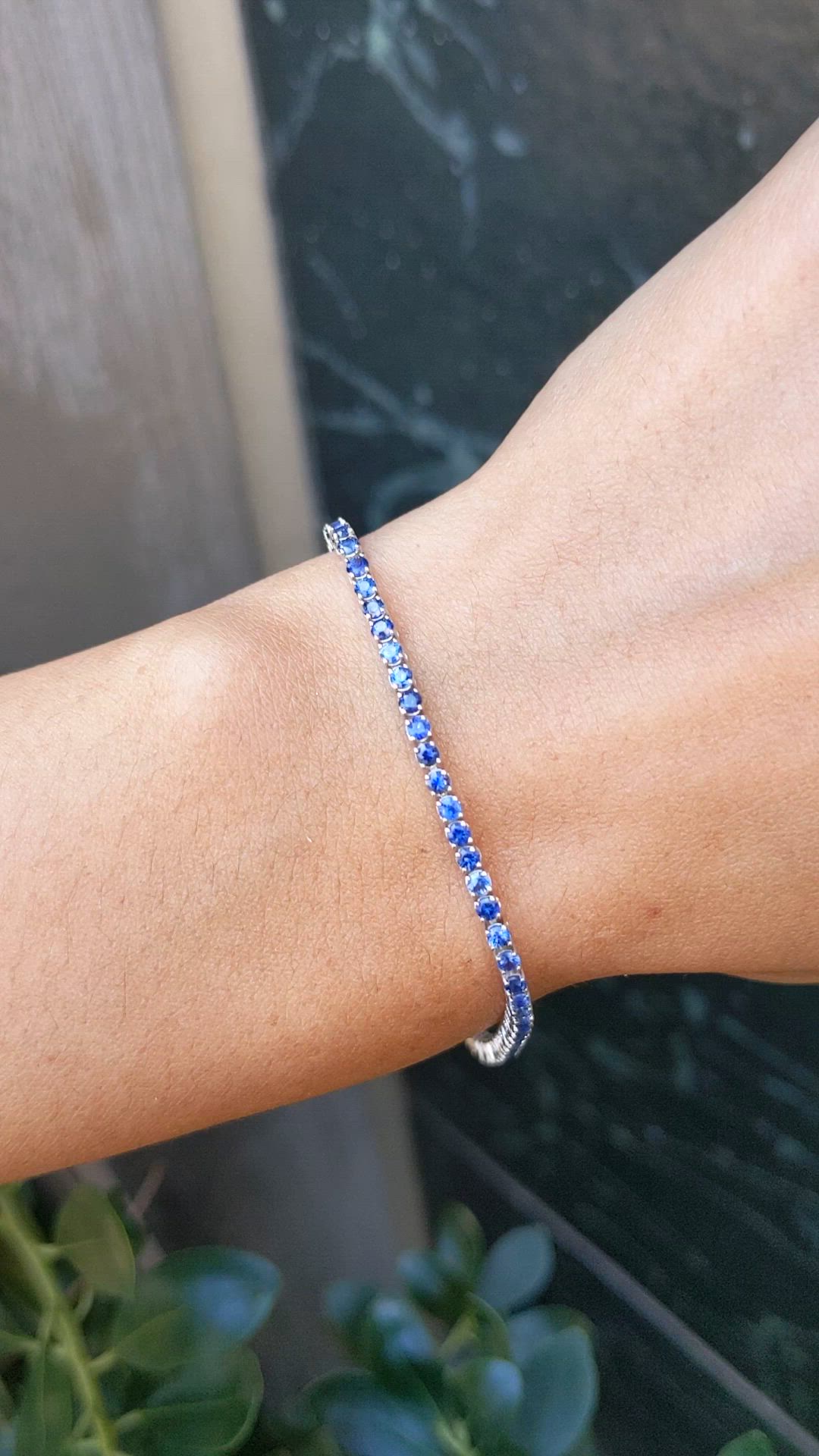 3.46 Ct.Tw.Total Carat Weight Blue Sapphire Tennis/Line Bracelet, 14K White Gold Size Video