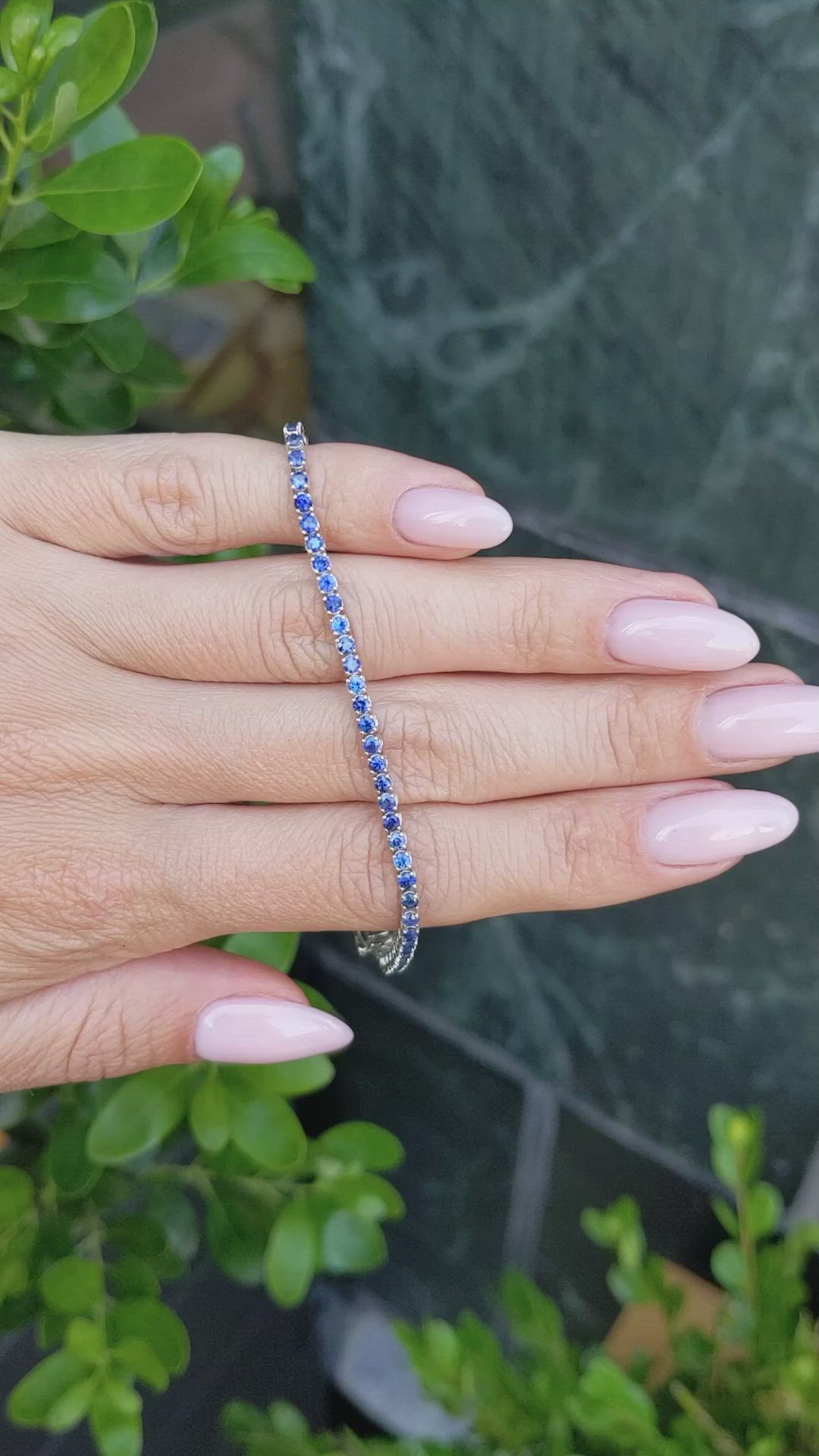 3.46 Ct.Tw.Total Carat Weight Blue Sapphire Tennis/Line Bracelet, 14K White Gold Size Video